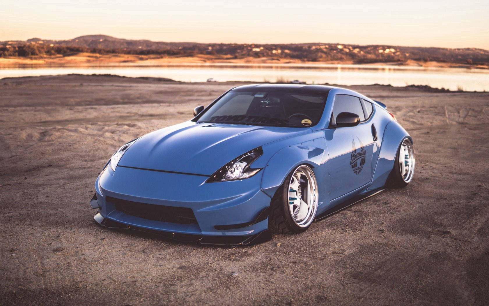 Nissan 370z, blue exterior, dusty shore, HD Desktop Wallpaper