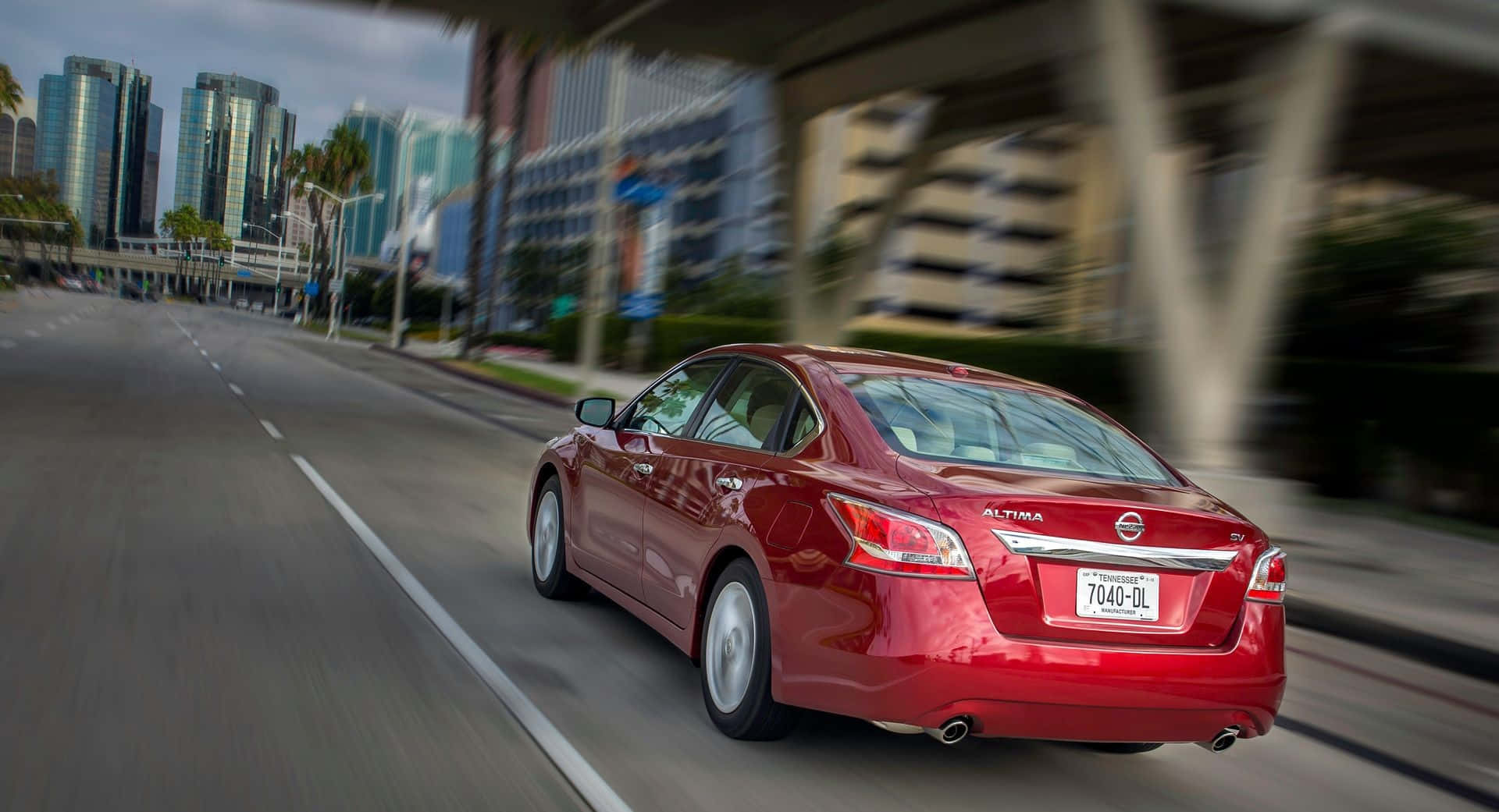 Nissan Altima, red, city street, Full HD Desktop Wallpaper
