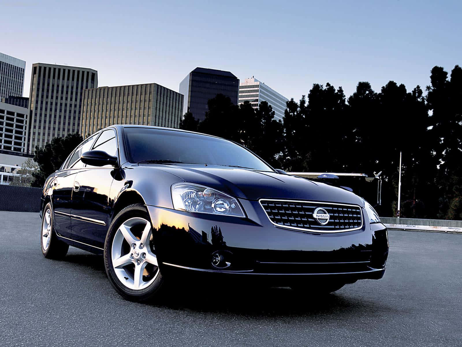 Nissan Altima, sleek black, twilight skies, HD Desktop Wallpaper