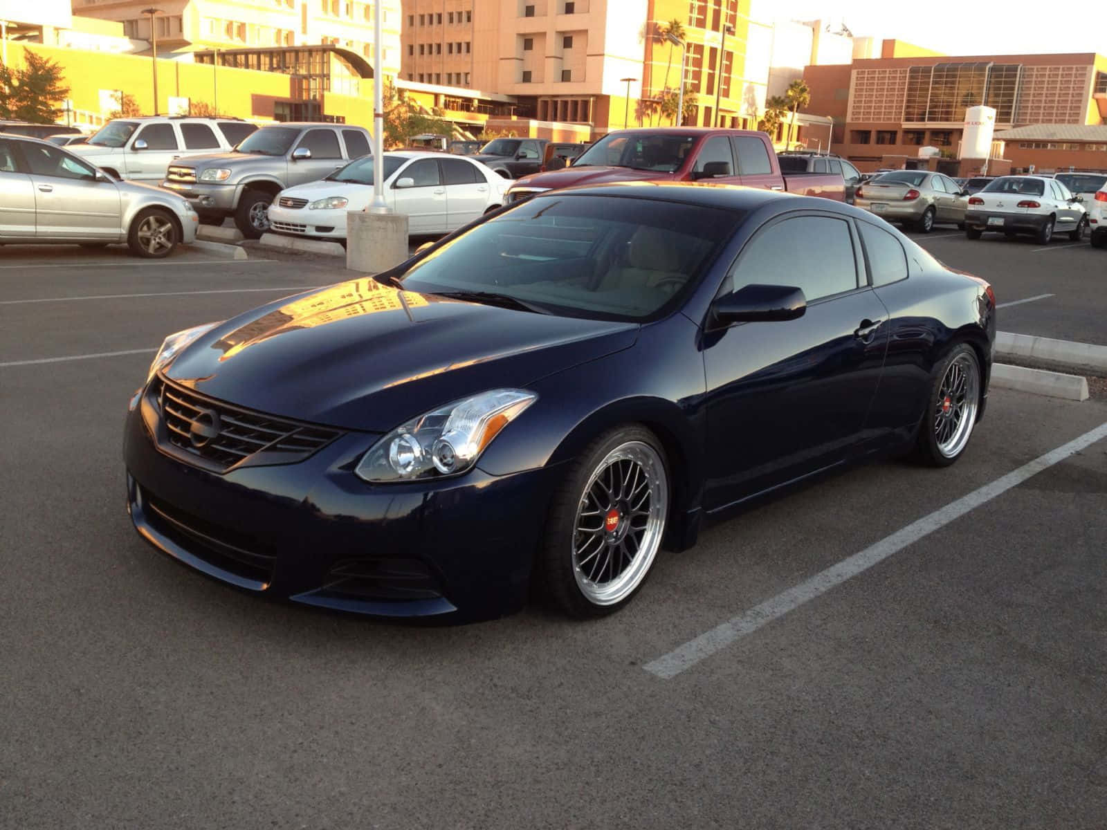 Nissan Altima, dark blue, custom wheels, HD Desktop Wallpaper