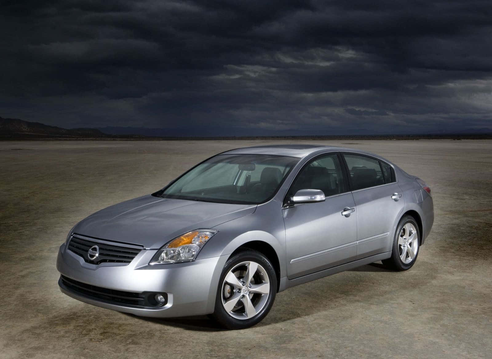 Nissan Altima, silver, barren desert, HD Desktop Wallpaper