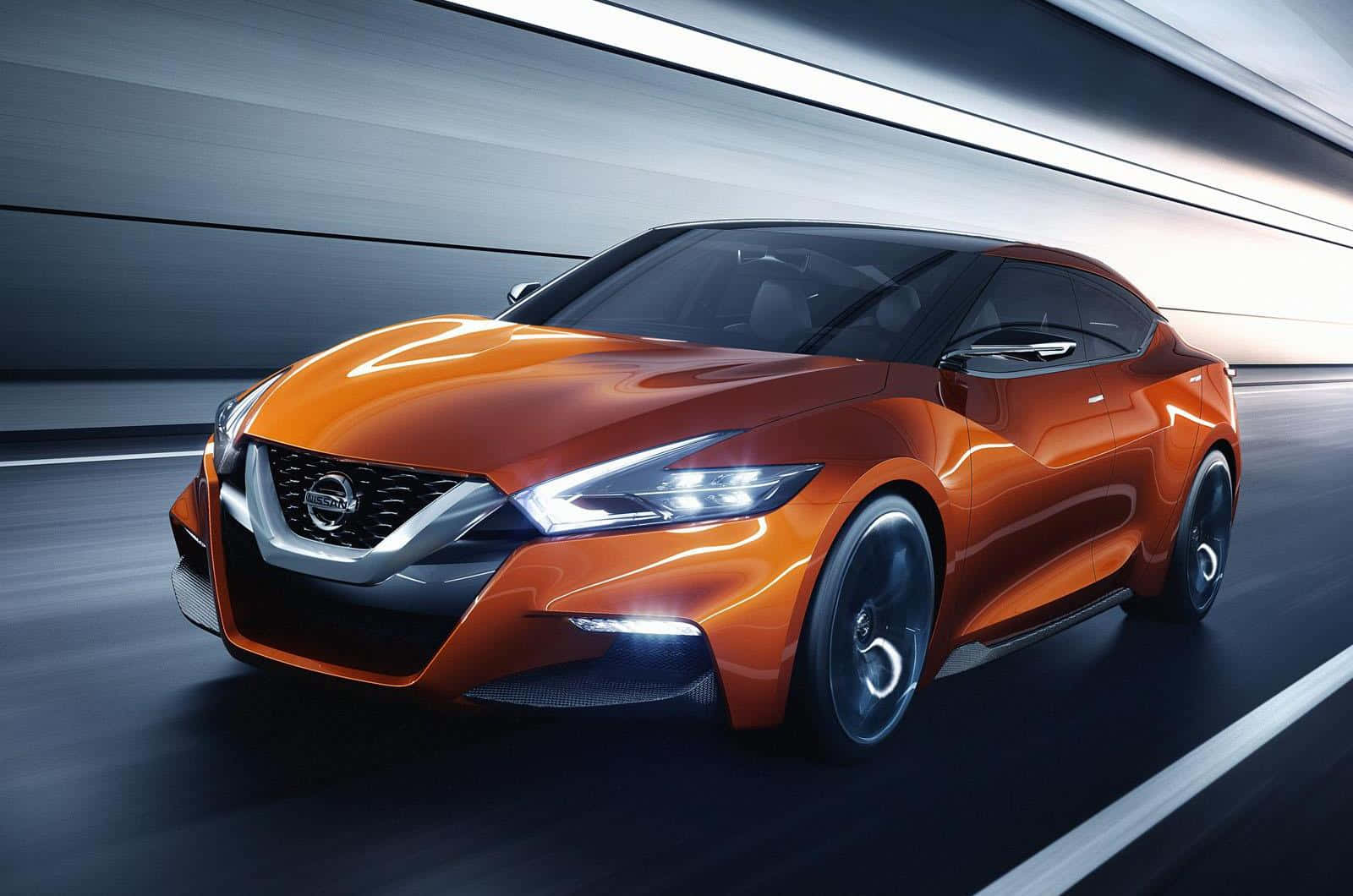 Nissan Altima, orange, futuristic highway, HD Desktop Wallpaper