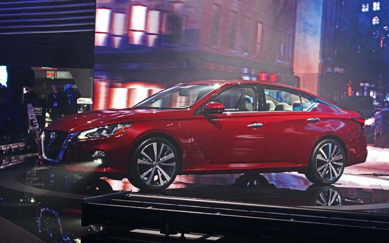 Nissan Altima, glossy red, sedan, SD Desktop Wallpaper