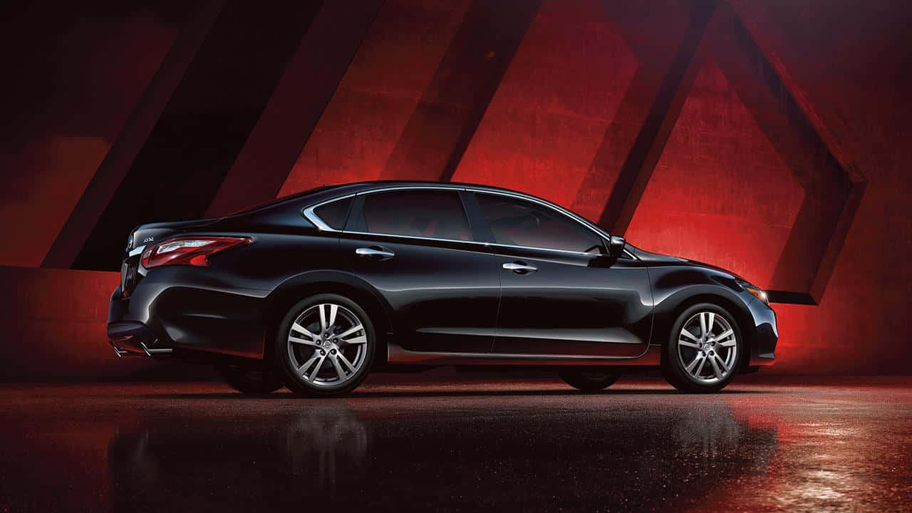Nissan Altima, black sedan, dramatic red lighting, HD Desktop Wallpaper