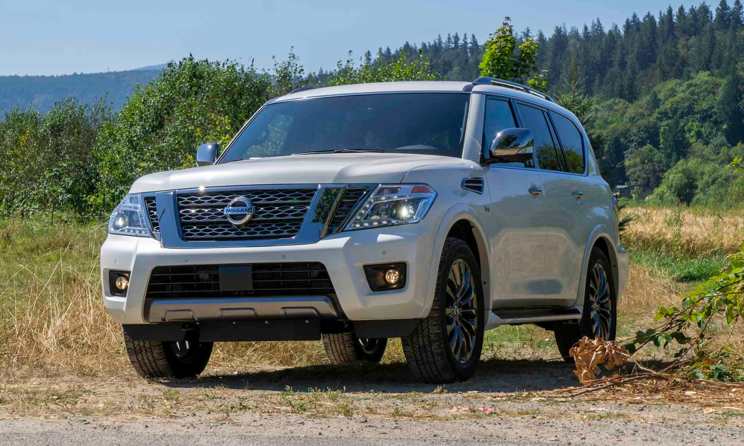Nissan Armada, silver, gravel road, Full HD Desktop Wallpaper