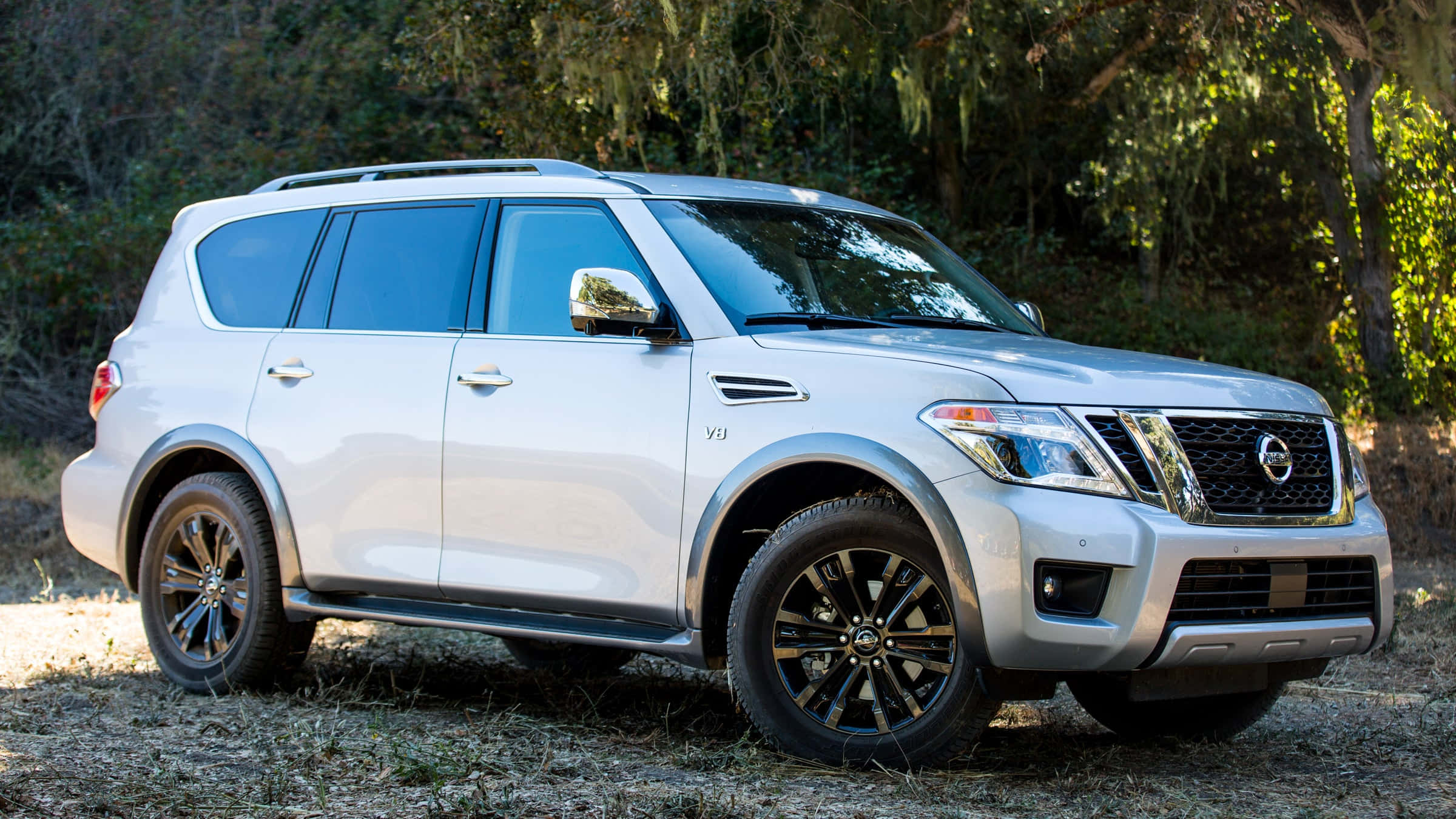 Nissan Armada, silver, black rims, Full HD Desktop Wallpaper