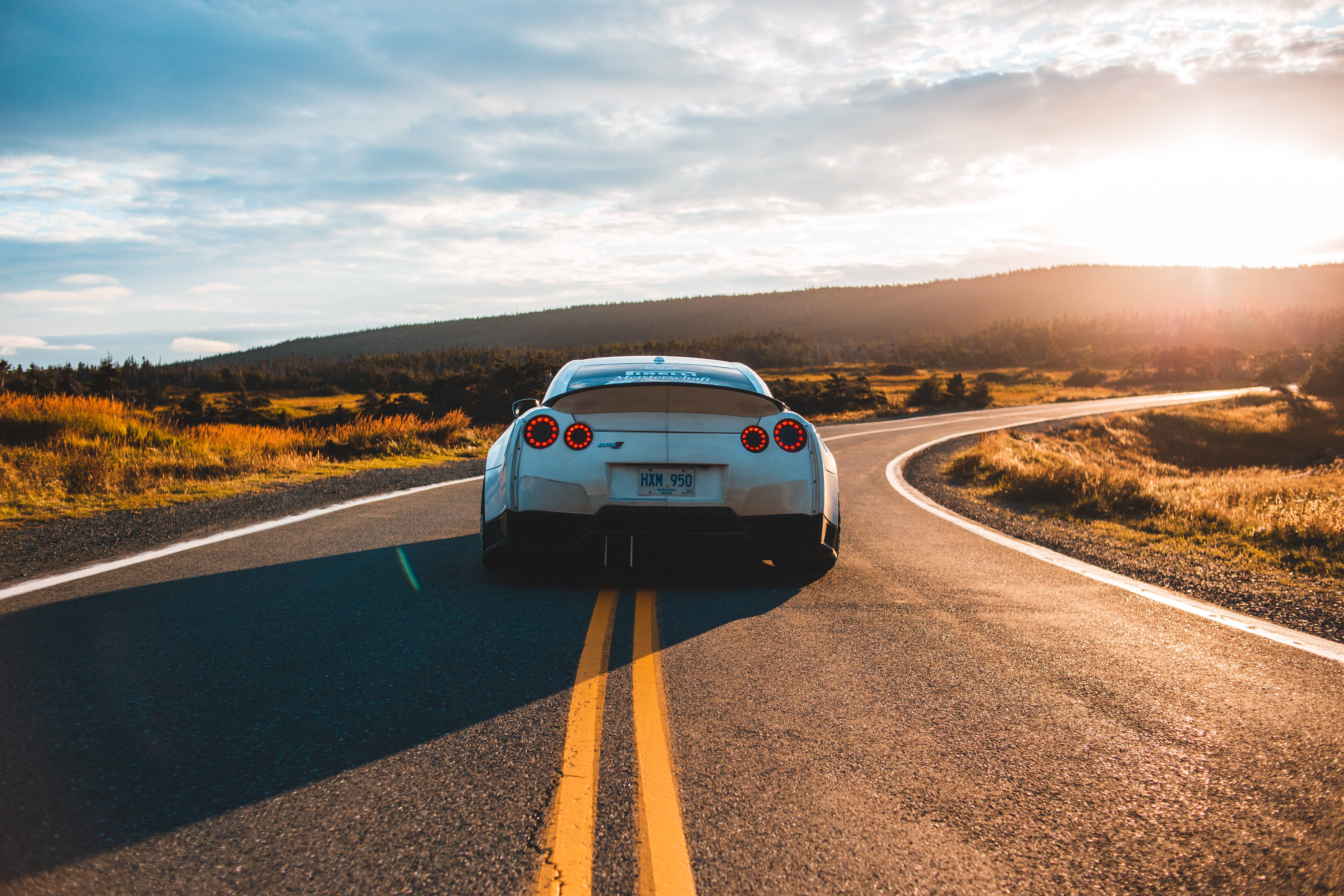 Nissan Gt R, sunset, winding road, 5K Desktop Wallpaper