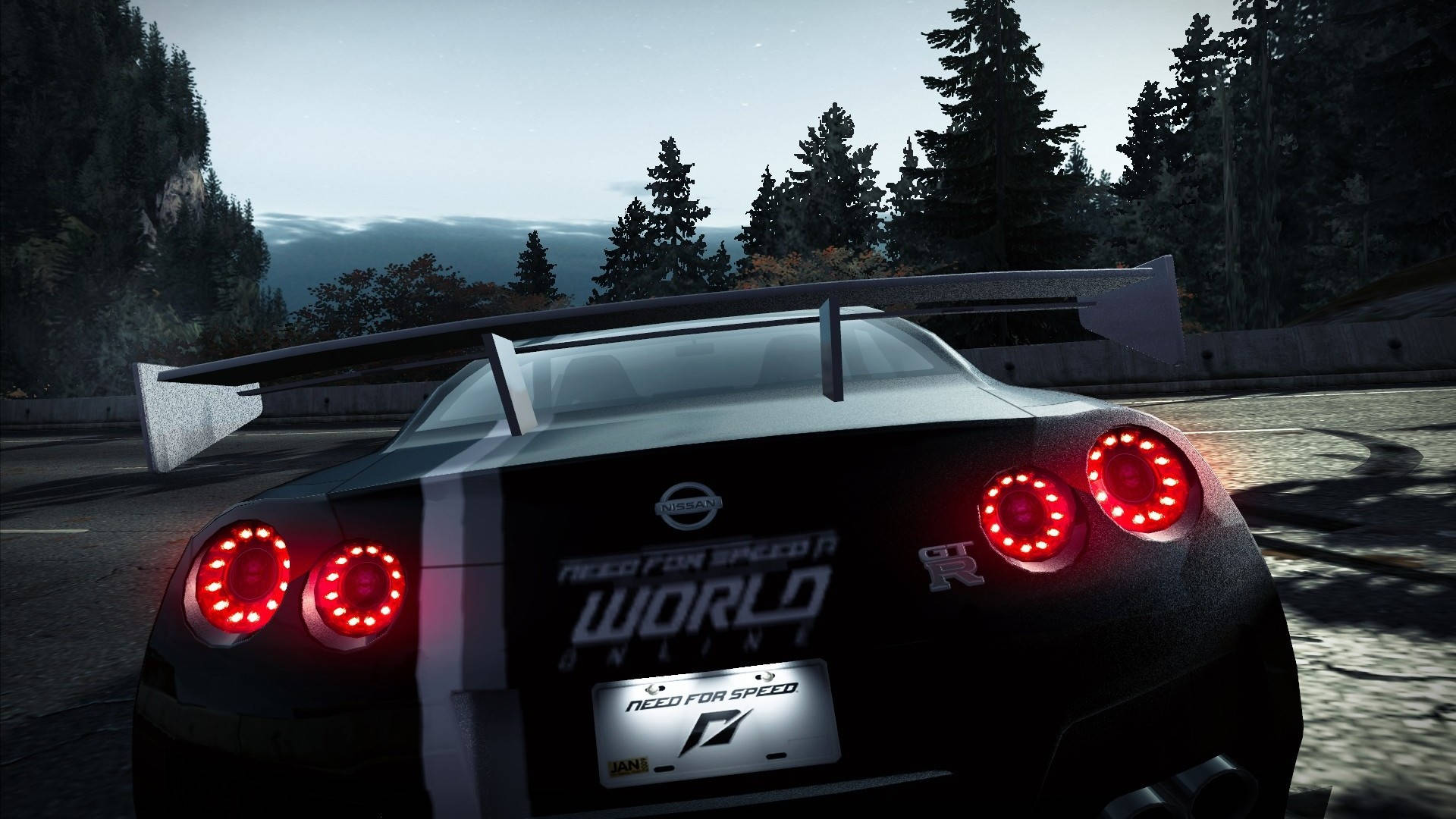Nissan GT-R, black, glowing red taillights, Full HD Desktop Wallpaper