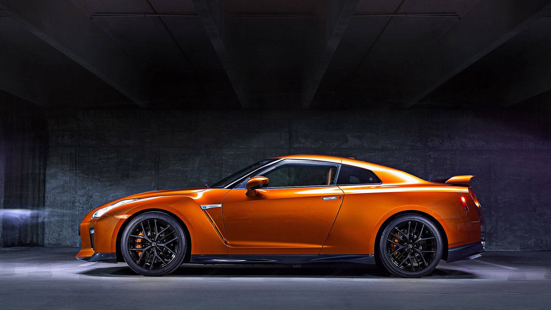 orange, Nissan GT-R, side view, Full HD Desktop Wallpaper