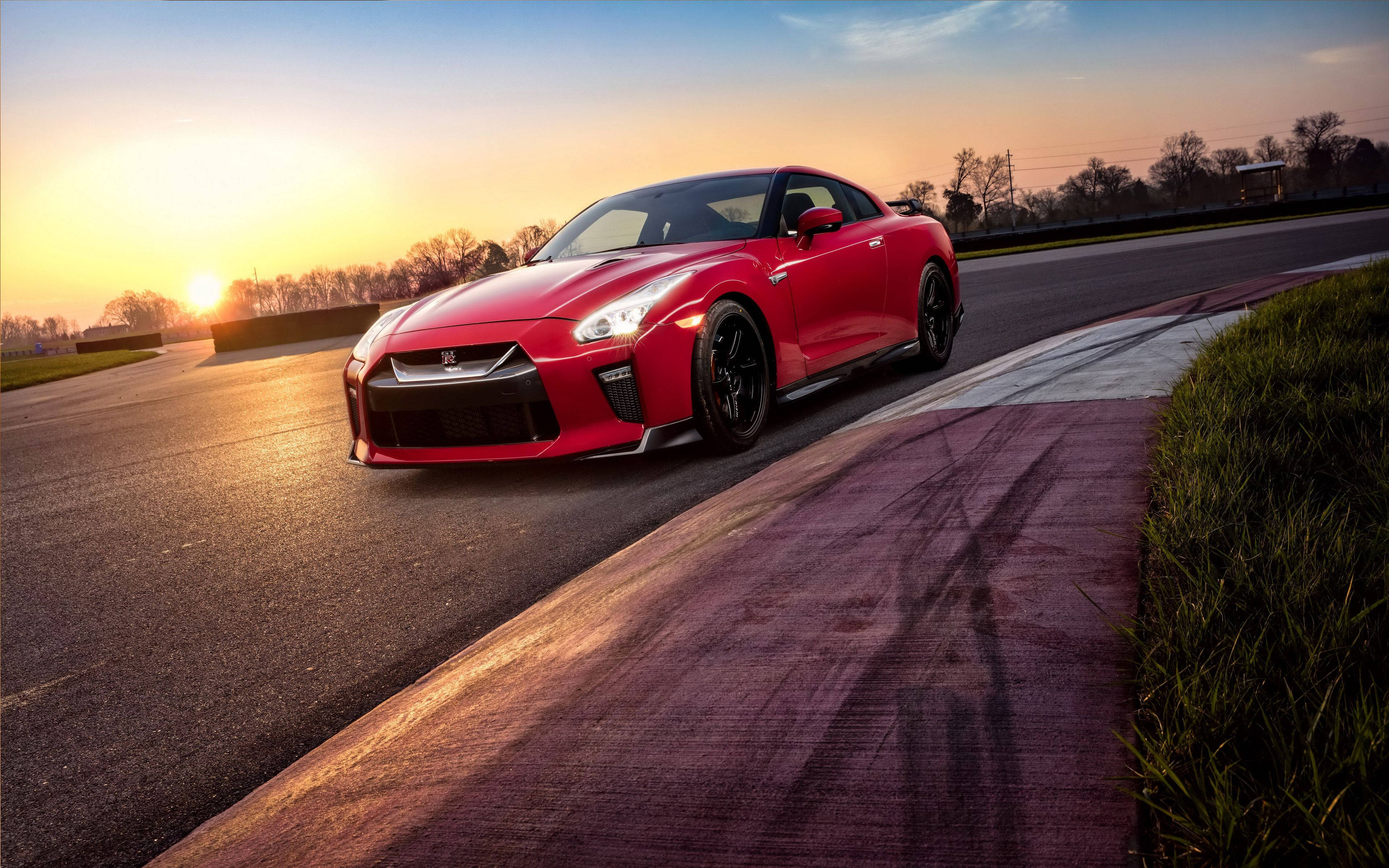 Nissan GT-R, red, sundown, 4K Desktop Wallpaper