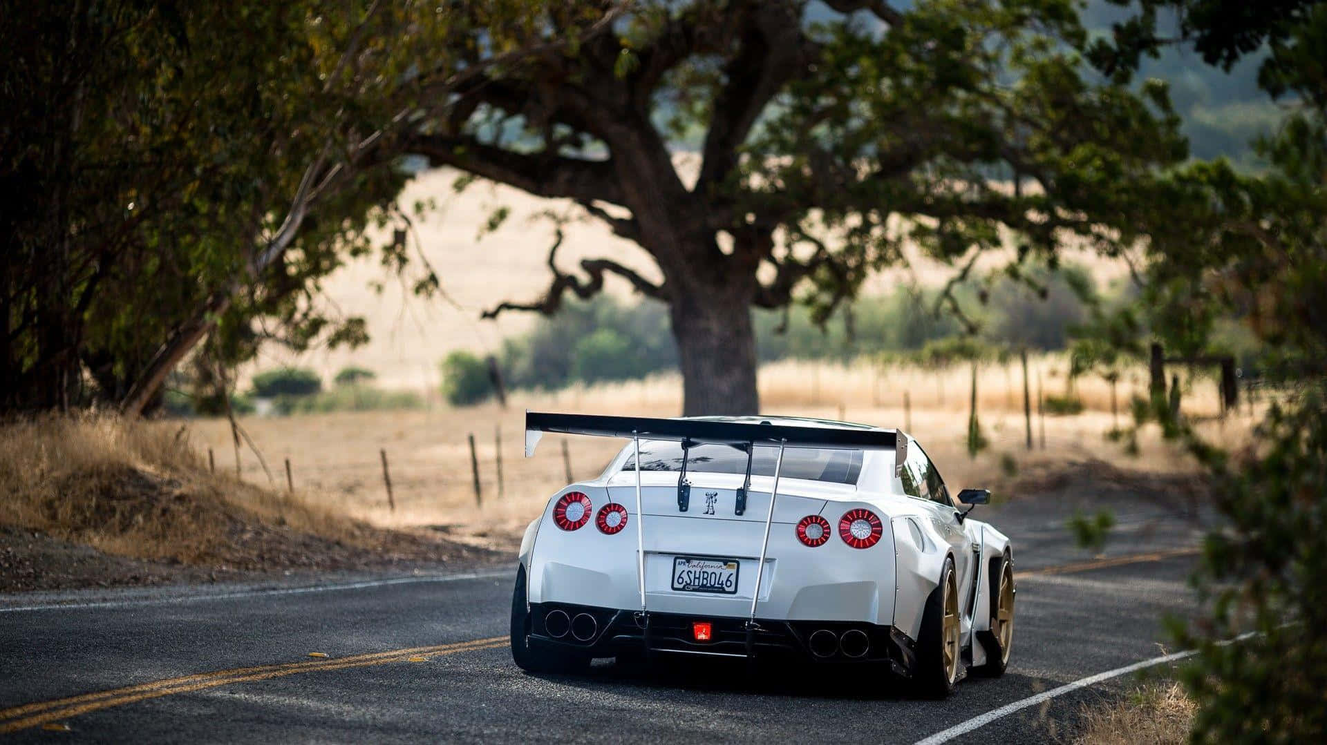 Nissan GT-R, white, gold rims, Full HD Desktop Wallpaper