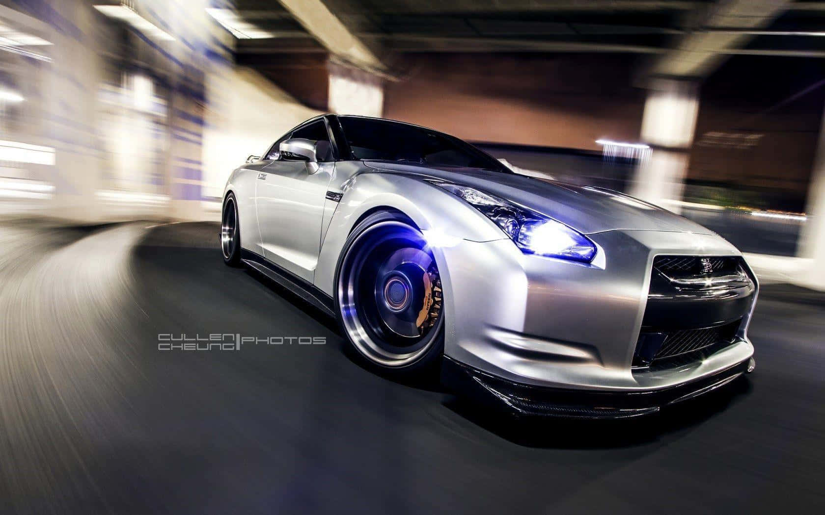 Nissan GT-R, silver, underground tunnel, HD Desktop Wallpaper
