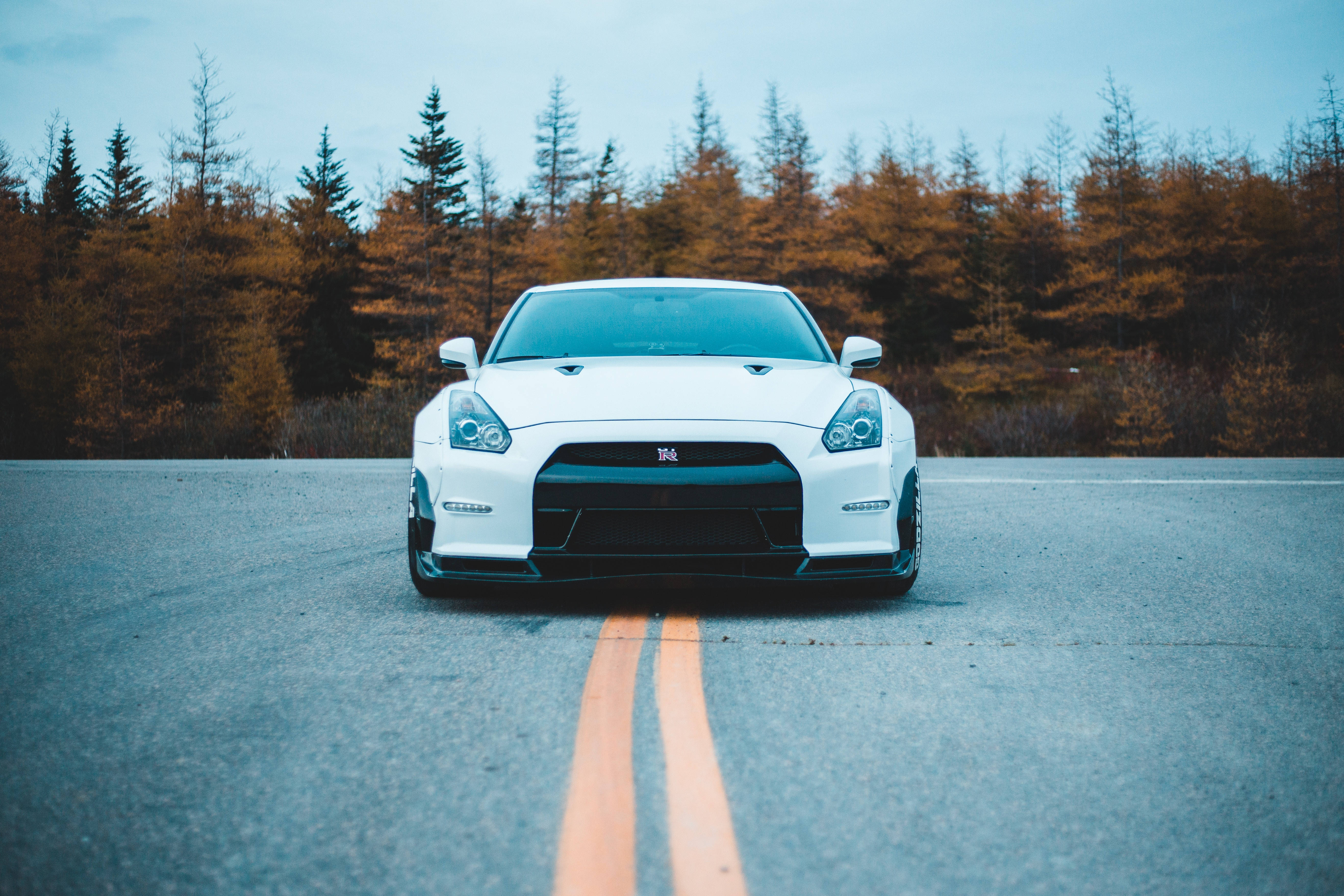 Nissan Gt R, carbon bumper, white sports car, 5K Desktop Wallpaper
