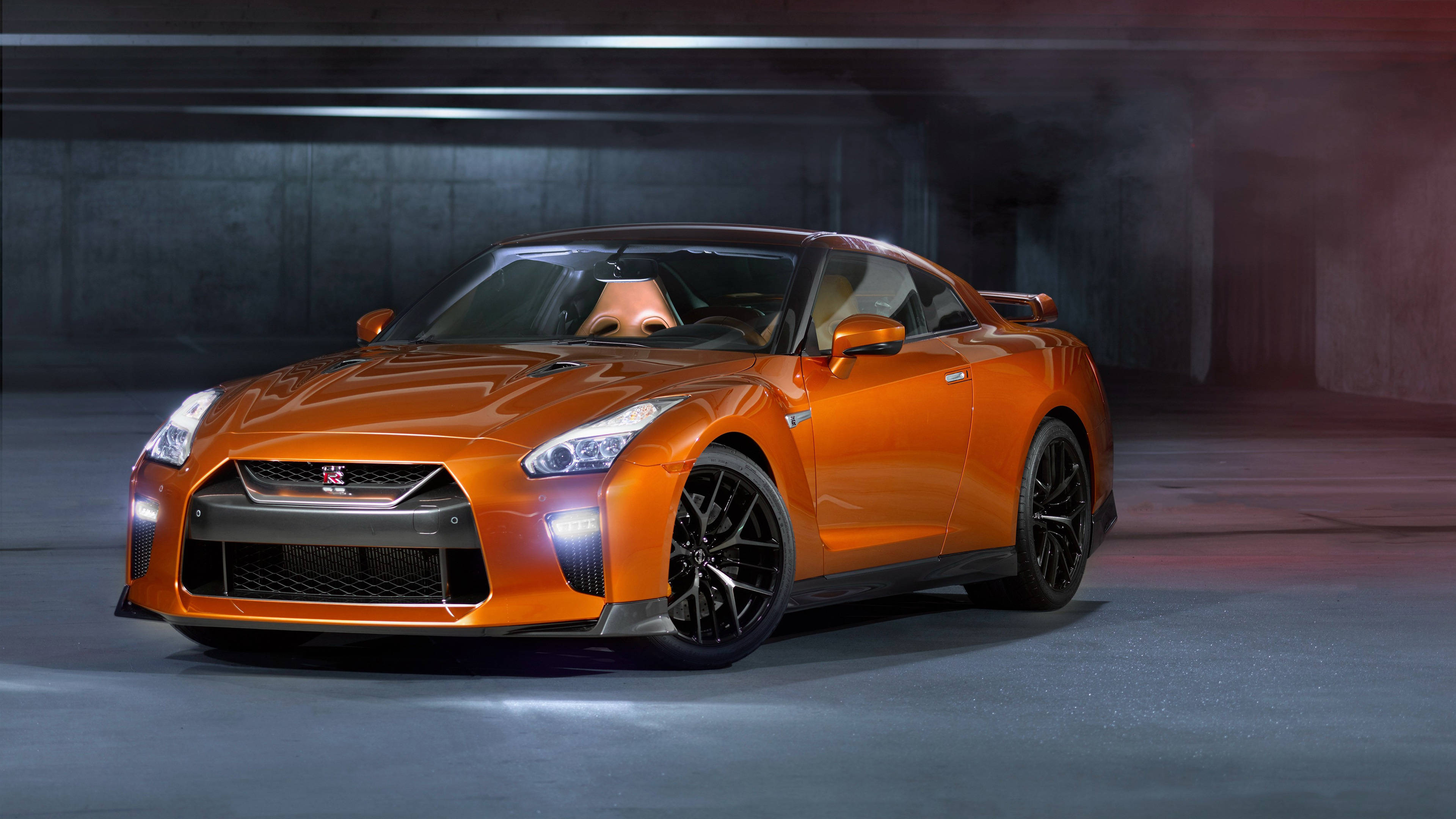 Nissan GT-R, orange, studio lighting, 4K Desktop Wallpaper