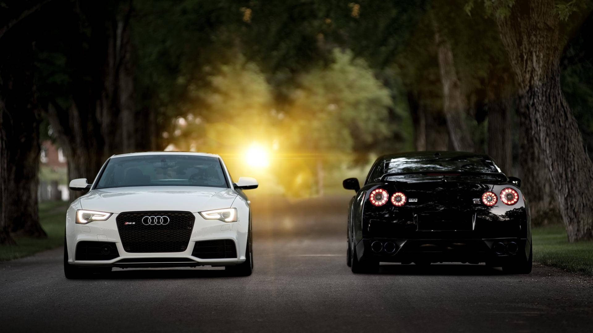 Nissan GTR, white, black, Full HD Desktop Wallpaper