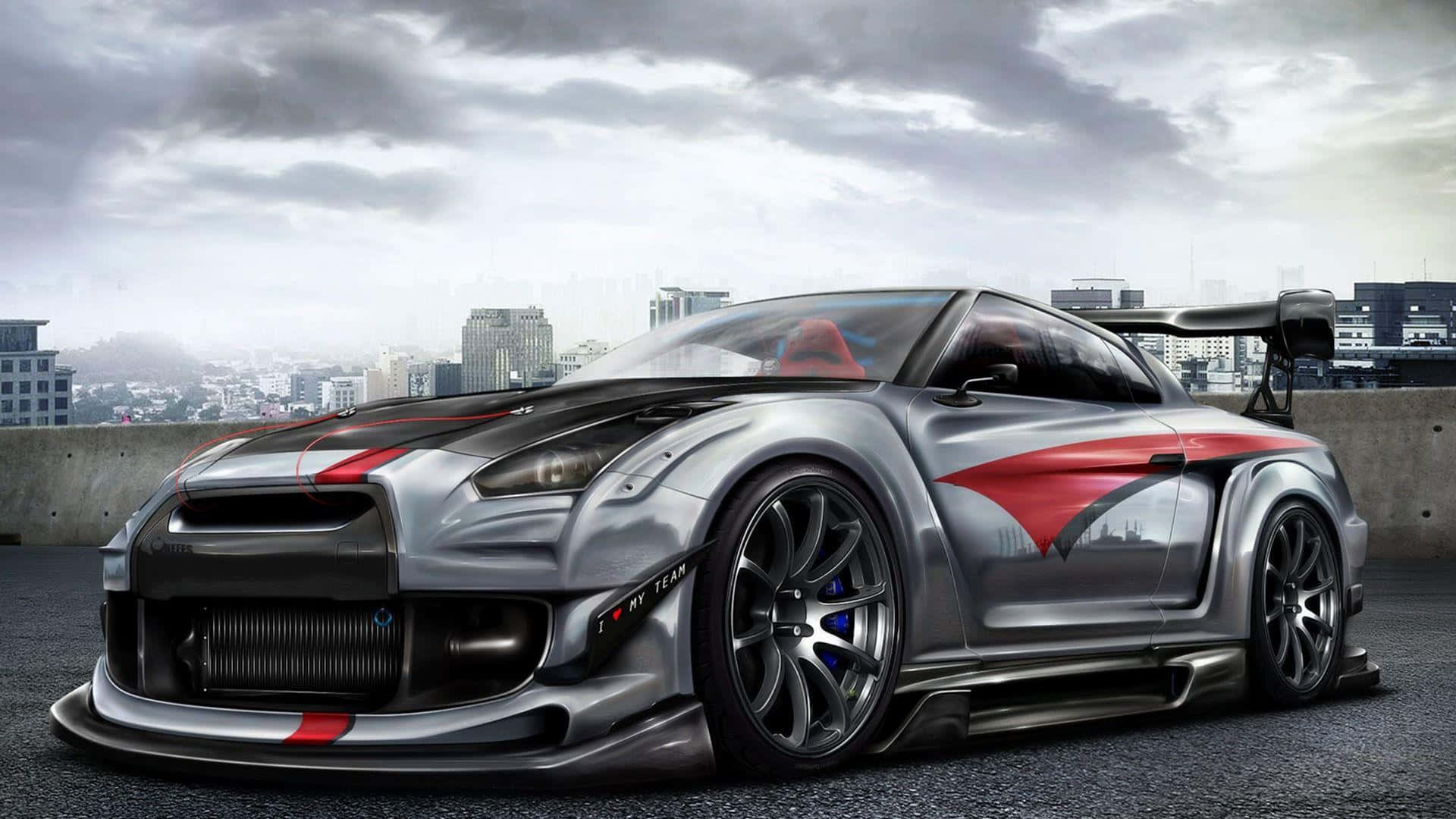 Nissan GTR, red, silver, Full HD Desktop Wallpaper