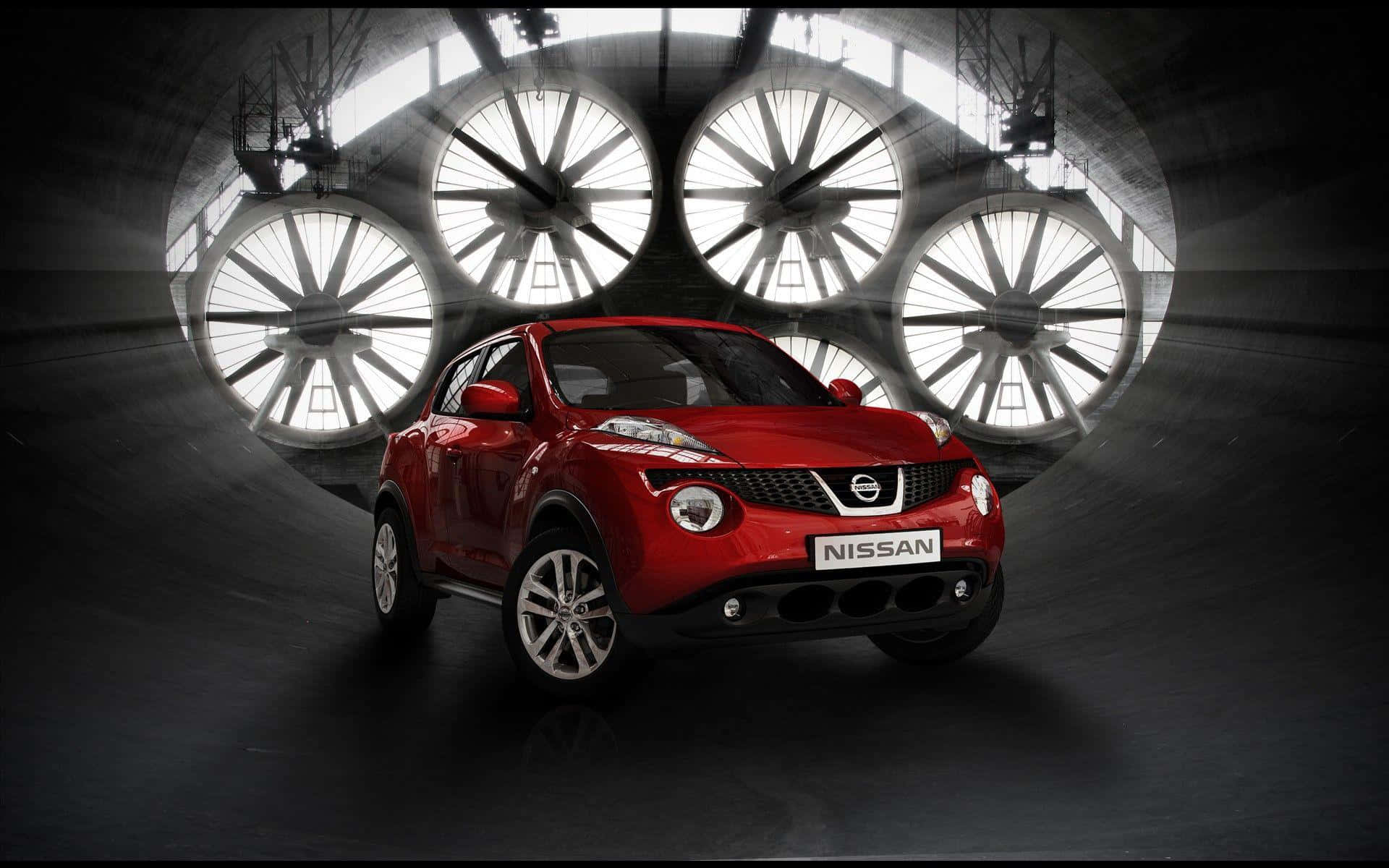 Nissan Juke, glossy red, dark industrial tunnel, Full HD Desktop Wallpaper