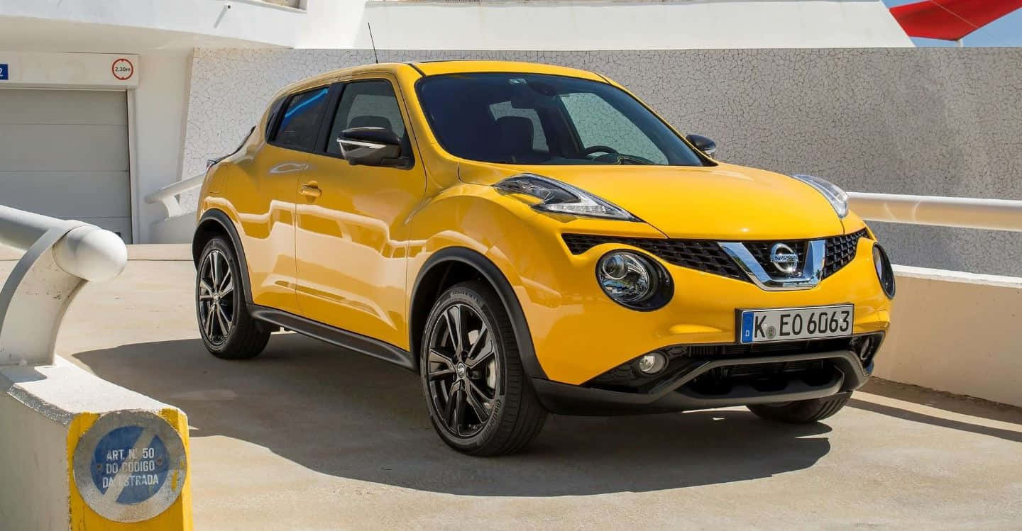 Nissan Juke, vibrant yellow, sunlit concrete ramp, HD Desktop Wallpaper