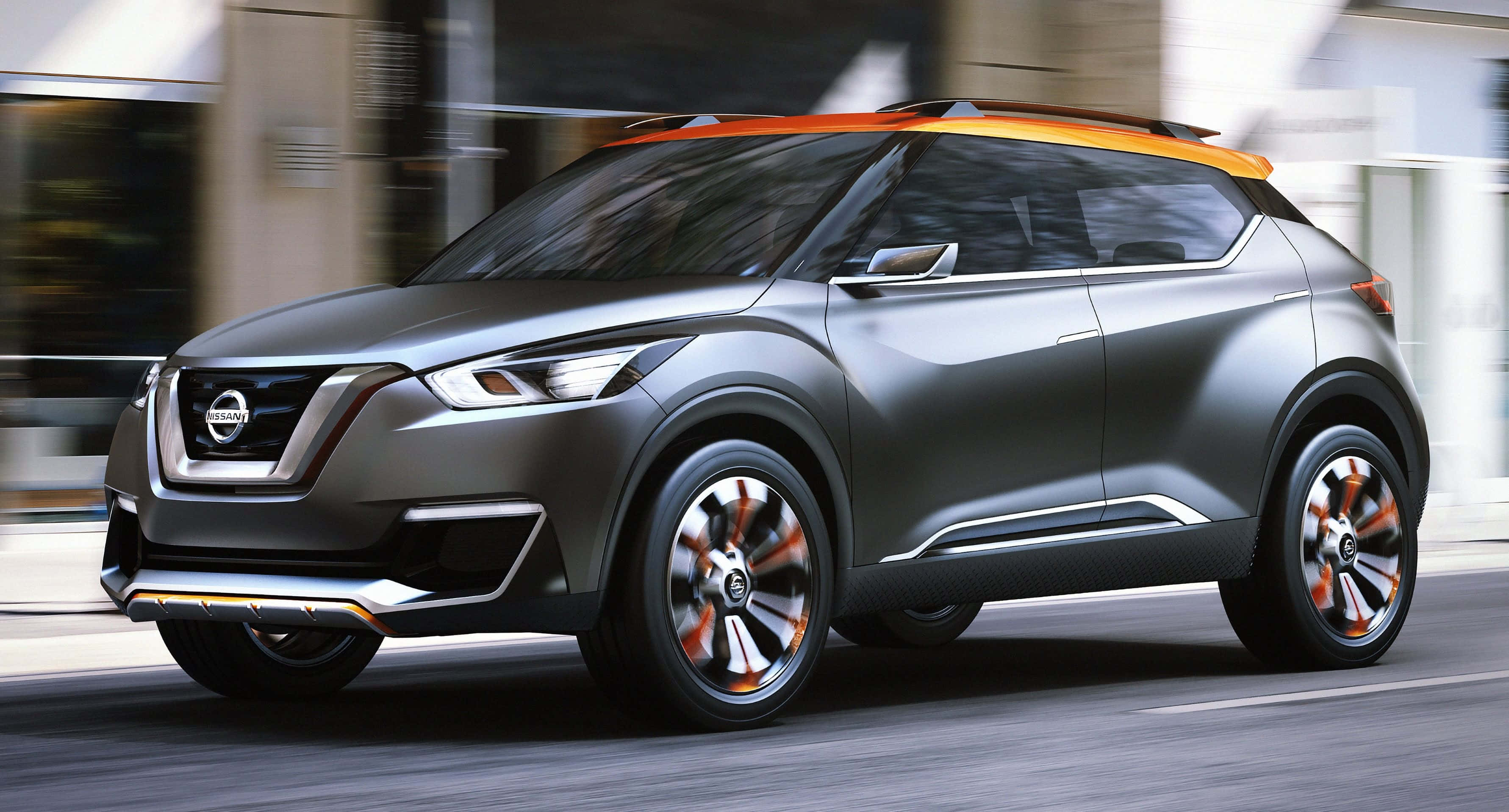 Nissan Kicks, matte gray, orange accents, 2K Desktop Wallpaper