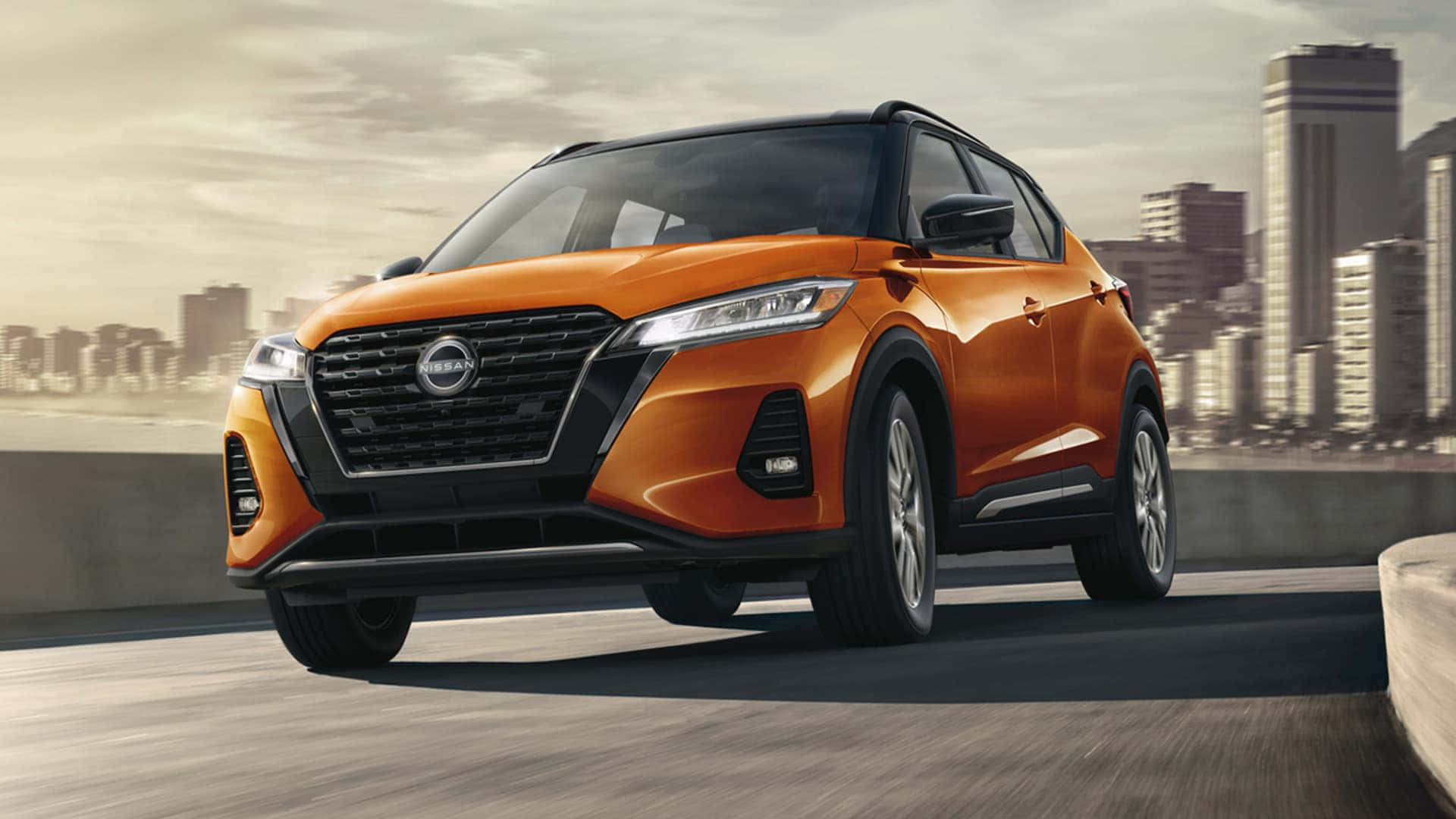 Nissan Kicks, vibrant orange, highway, Full HD Desktop Wallpaper