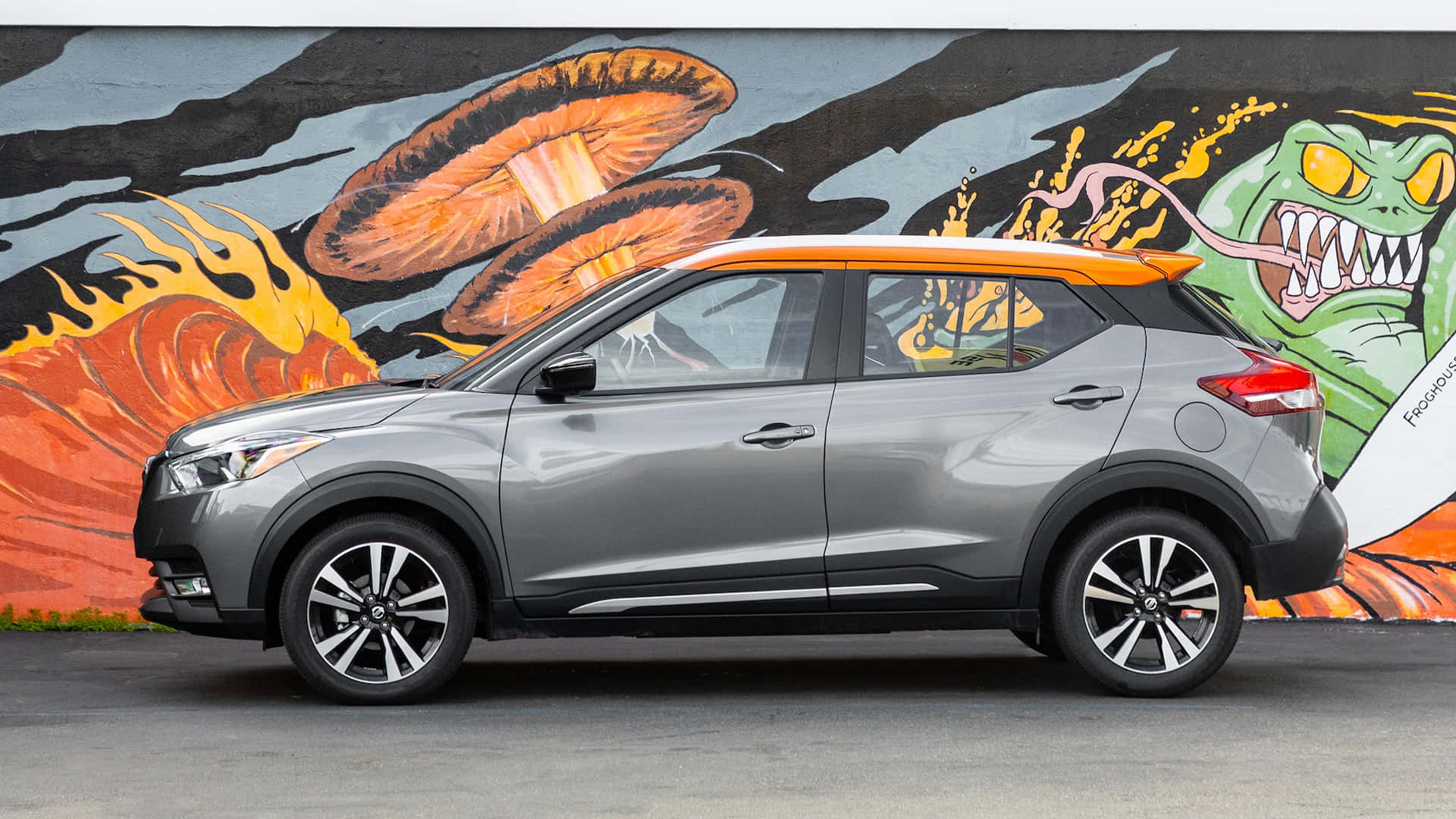 Nissan Kicks, gray SUV, orange roof, Full HD Desktop Wallpaper