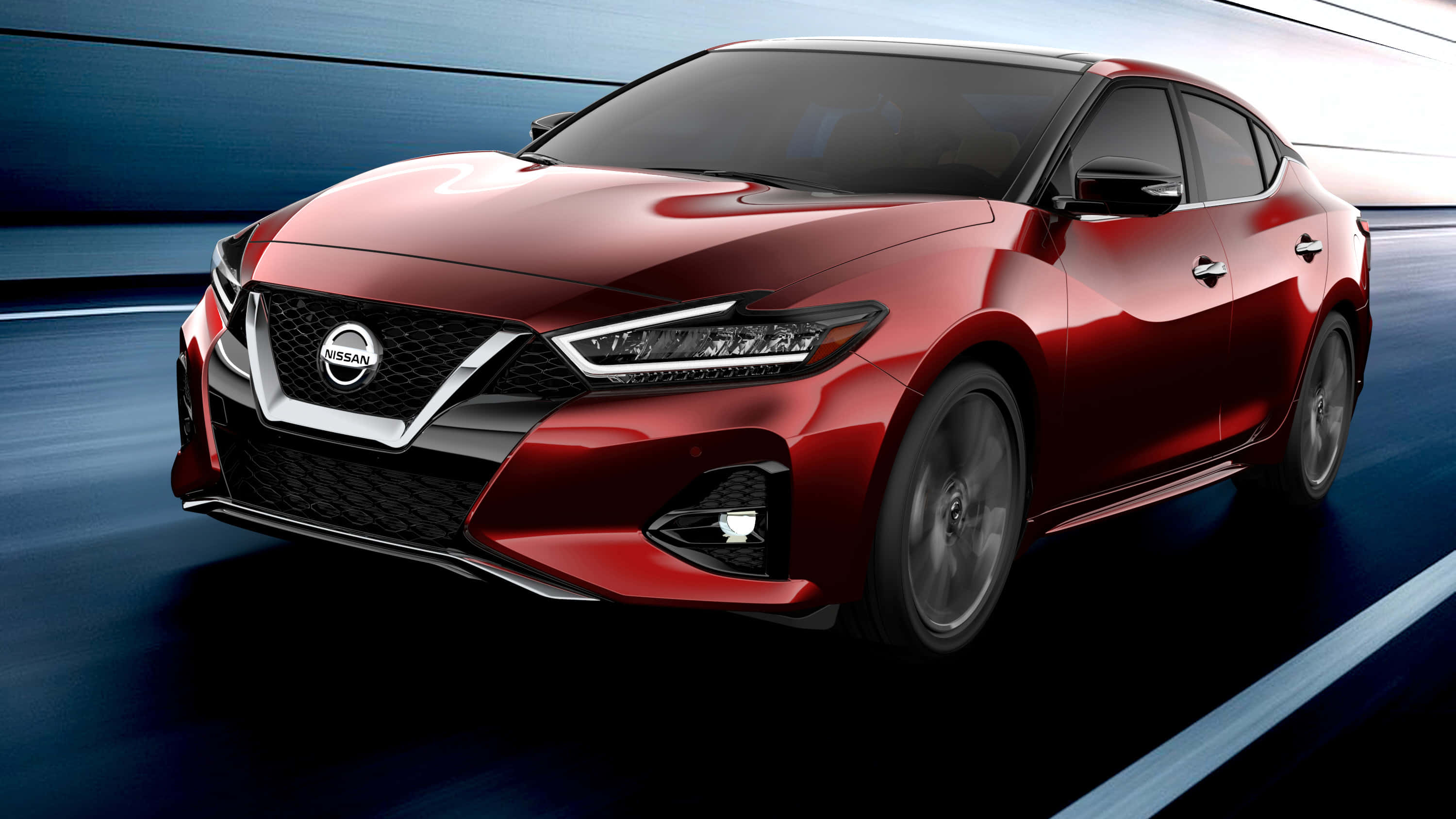 Nissan Maxima, red, sleek, 2K Desktop Wallpaper