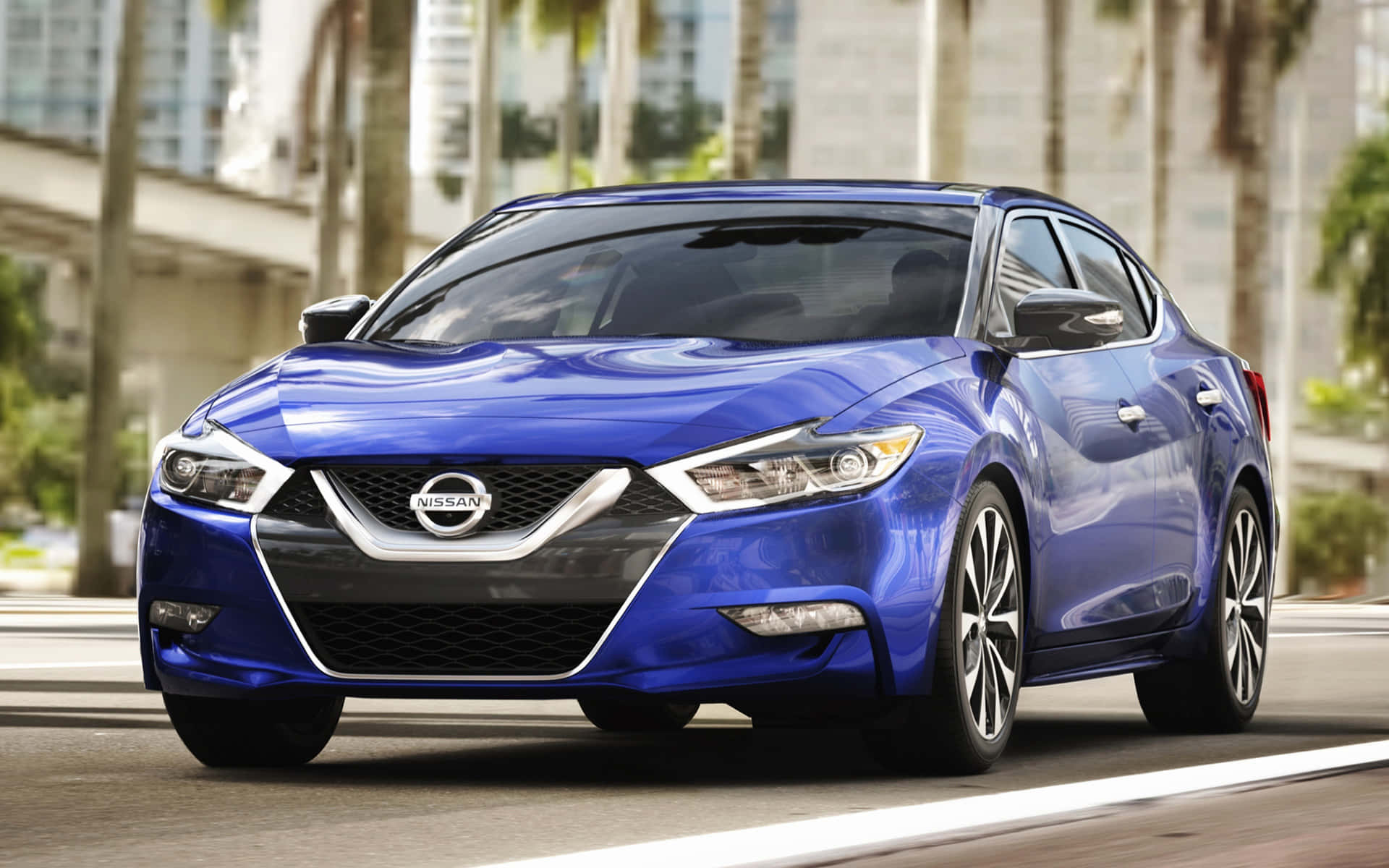 2022 Nissan Maxima, vibrant blue, sunlit urban street, Full HD Desktop Wallpaper