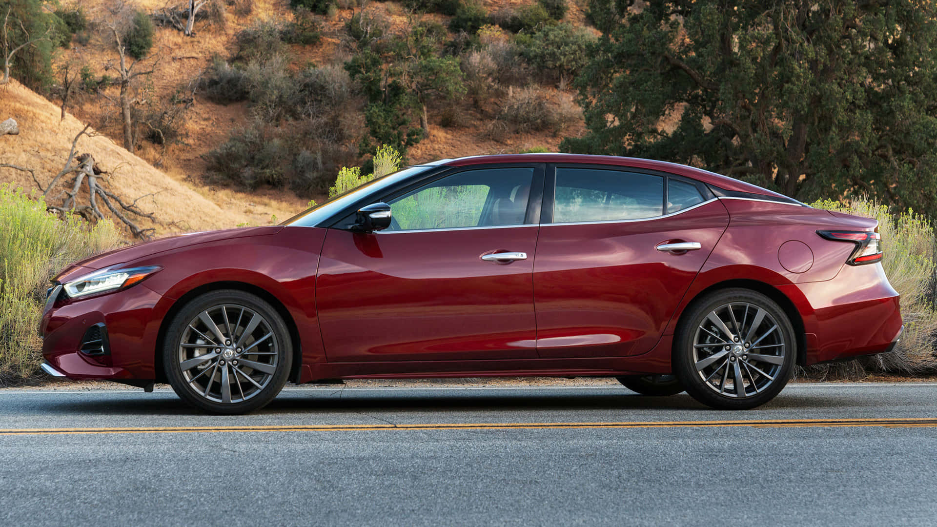 Nissan Maxima, maroon, sedan, Full HD Desktop Wallpaper