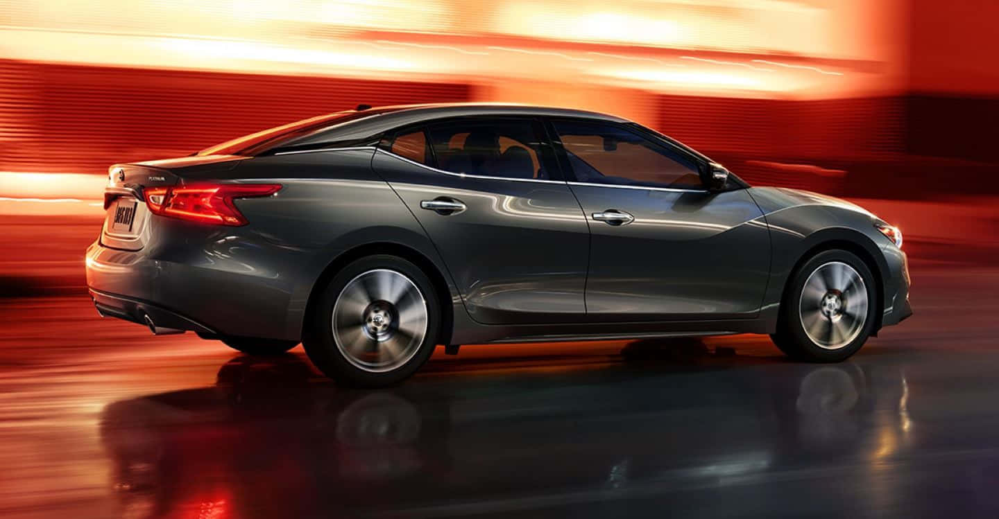 Nissan Maxima, sleek gray sedan, blurred orange tunnel of light, HD Desktop Wallpaper