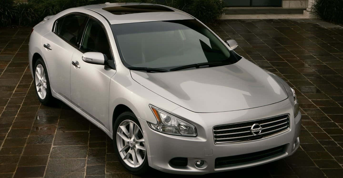 Nissan Maxima, silver, wet tiled driveway, HD Desktop Wallpaper