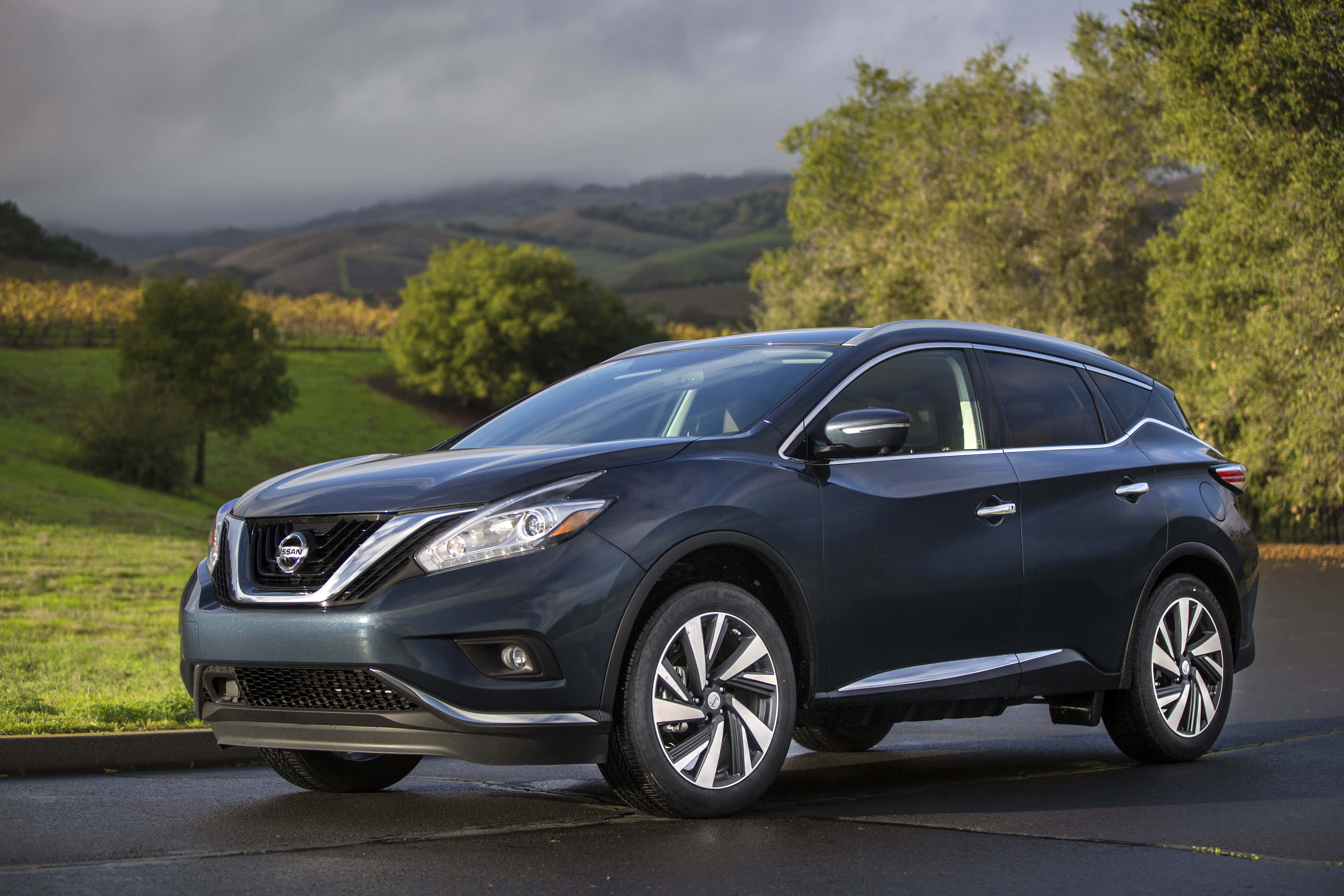 Nissan Murano, dark blue, wet road, 4K Desktop Wallpaper