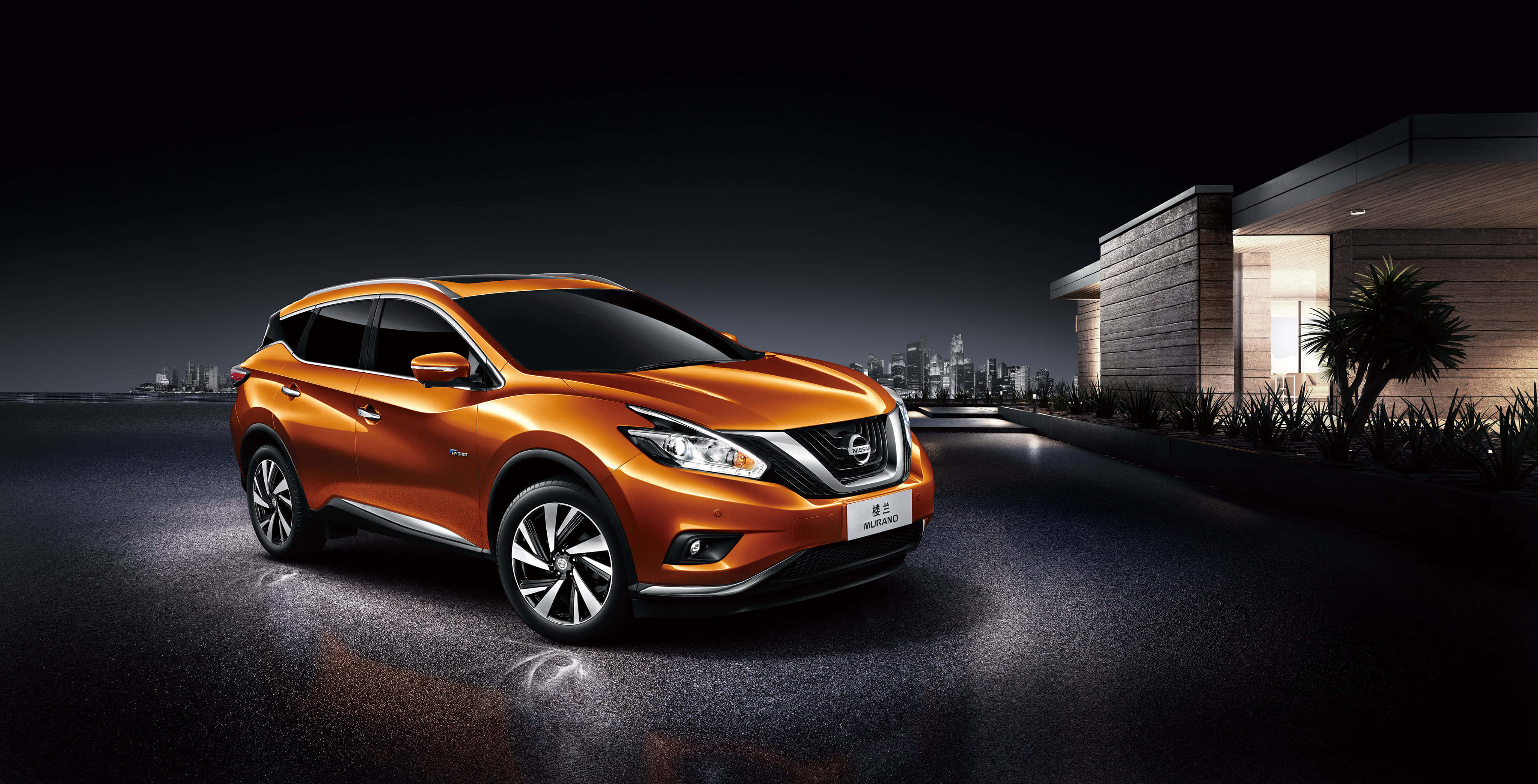 Nissan Murano, orange, night, 4K Desktop Wallpaper