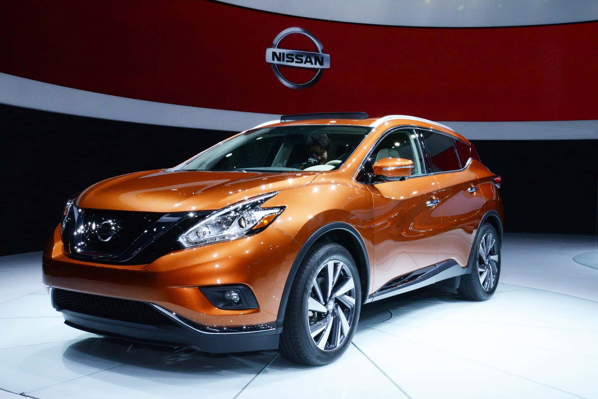 Nissan Murano, shiny orange, white platform, Full HD Desktop Wallpaper