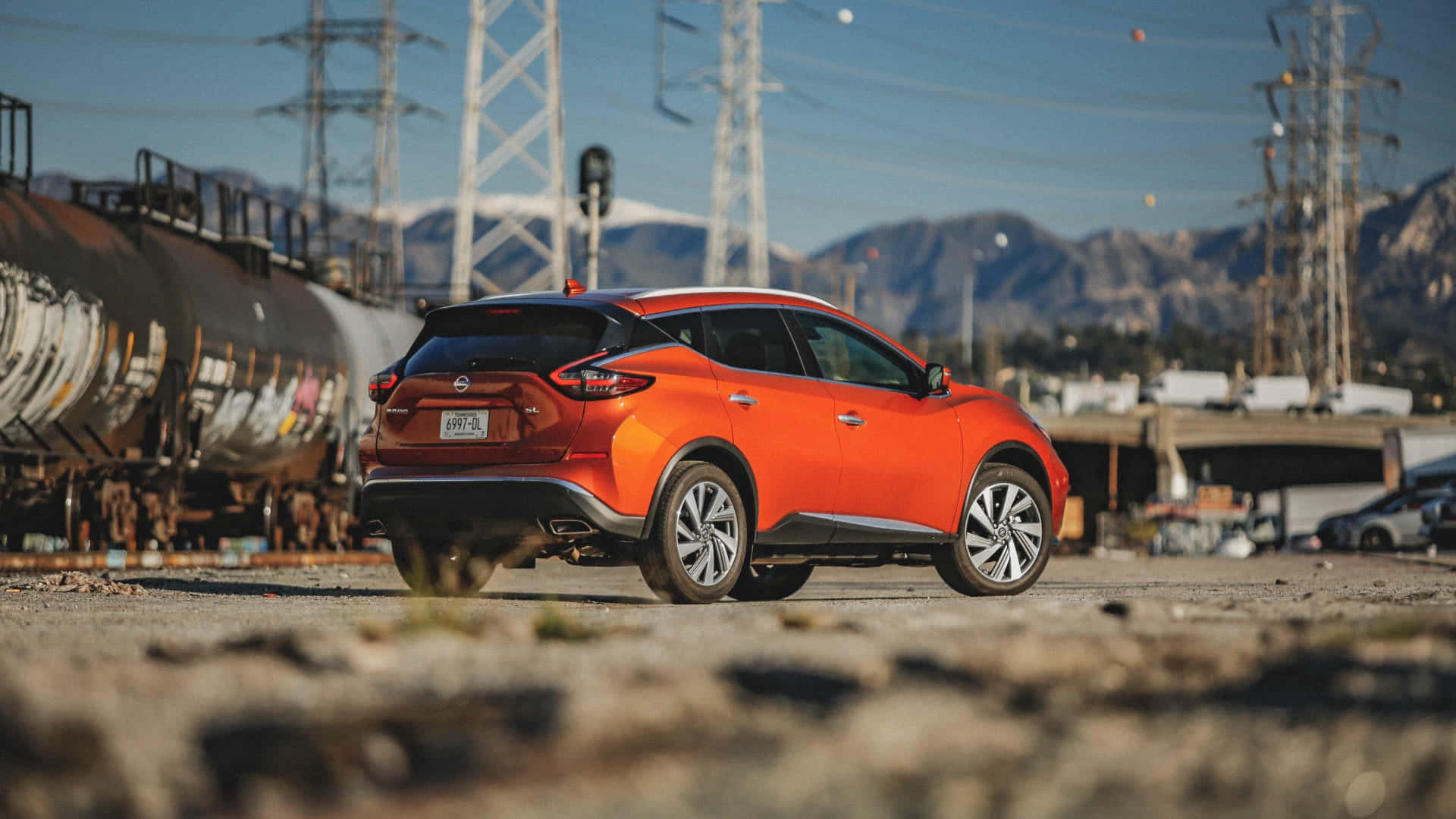 Nissan Murano, orange, mountains, Full HD Desktop Wallpaper
