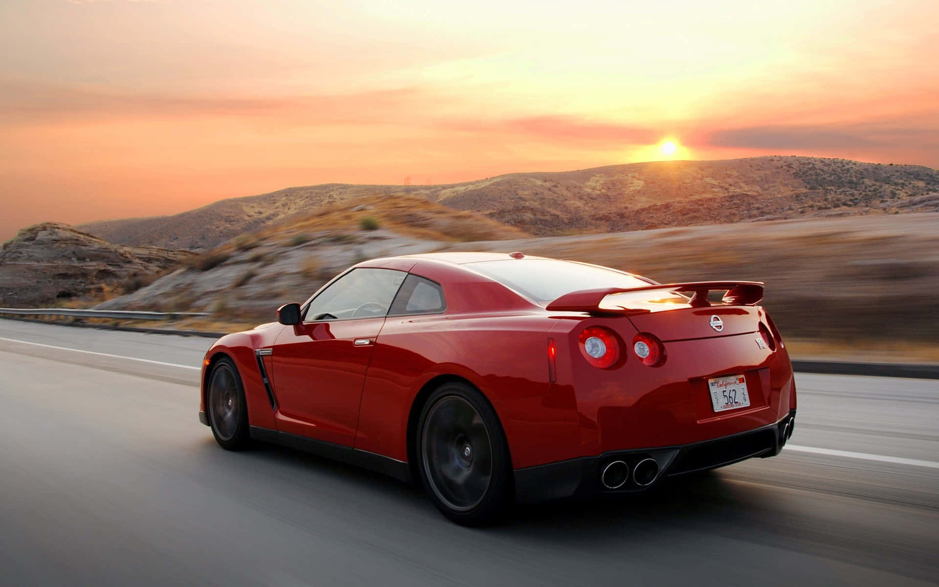 2009 Nissan R35 GTR, red, desert highway, Full HD Desktop Wallpaper