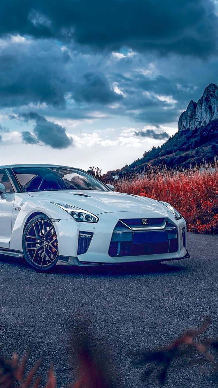 Nissan R35 Gtr, white, gravel road, HD Phone Wallpaper