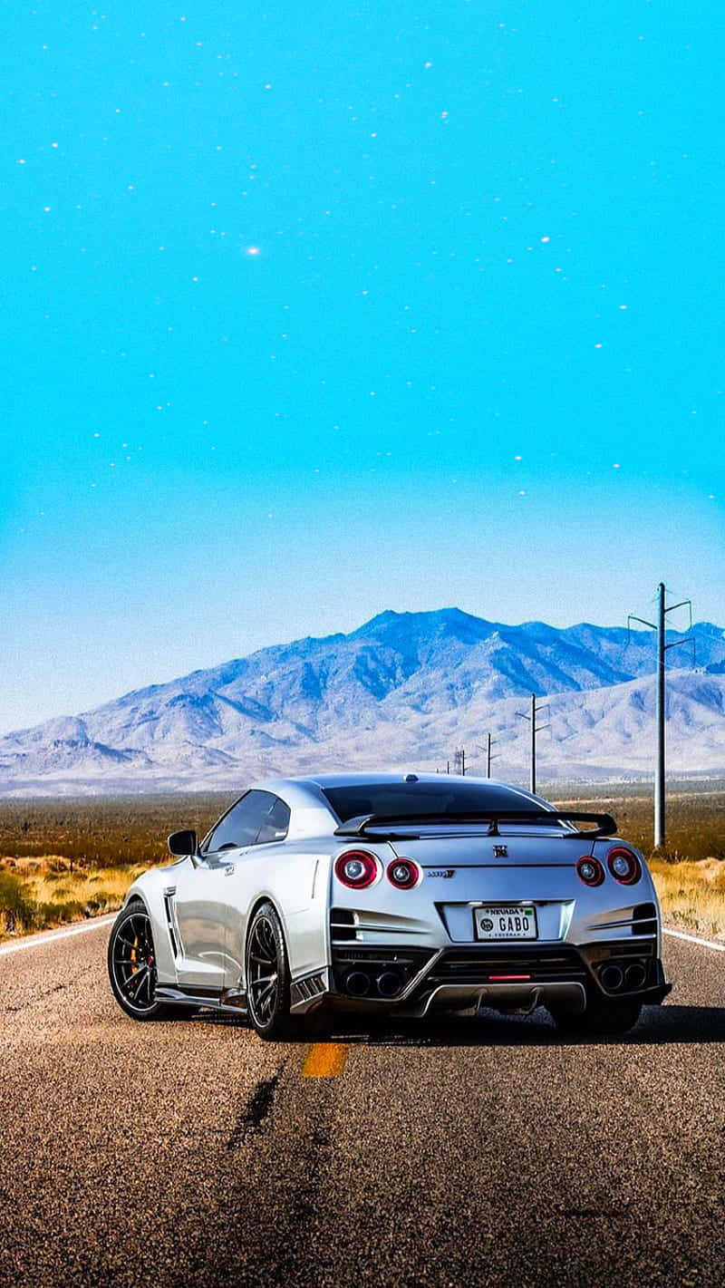 Nissan R35 Gtr, metallic gray, desert road, HD Phone Wallpaper