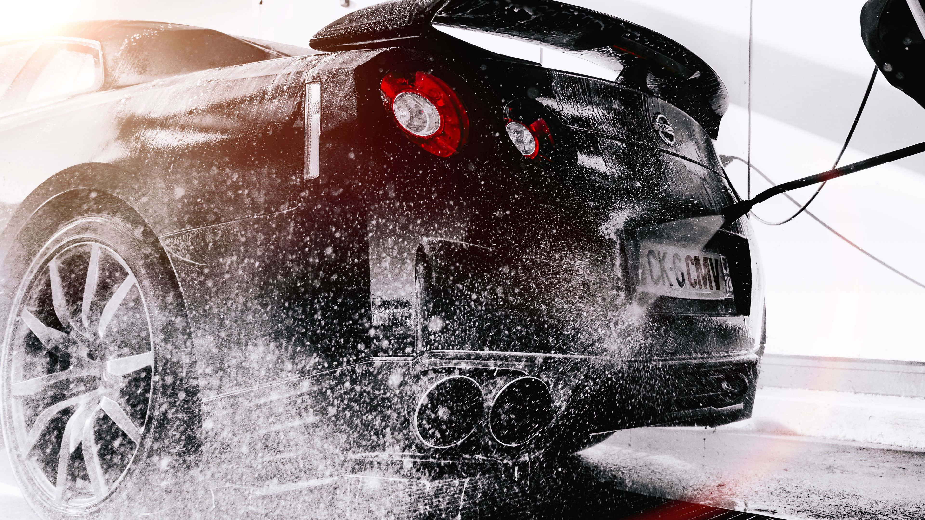 Nissan R35 Gtr, black, carwash, 4K Desktop Wallpaper