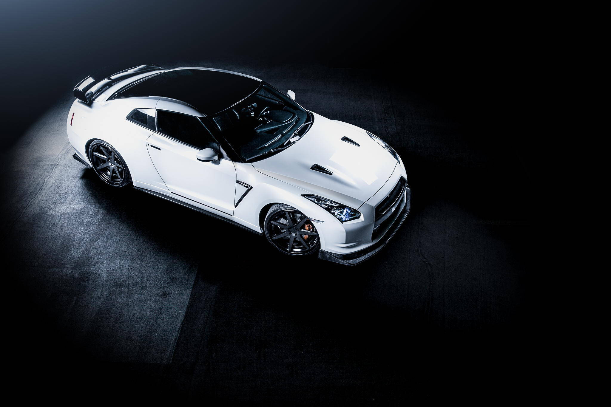 Nissan Skyline GTR R35, white sports car, black roof, Full HD Desktop Wallpaper