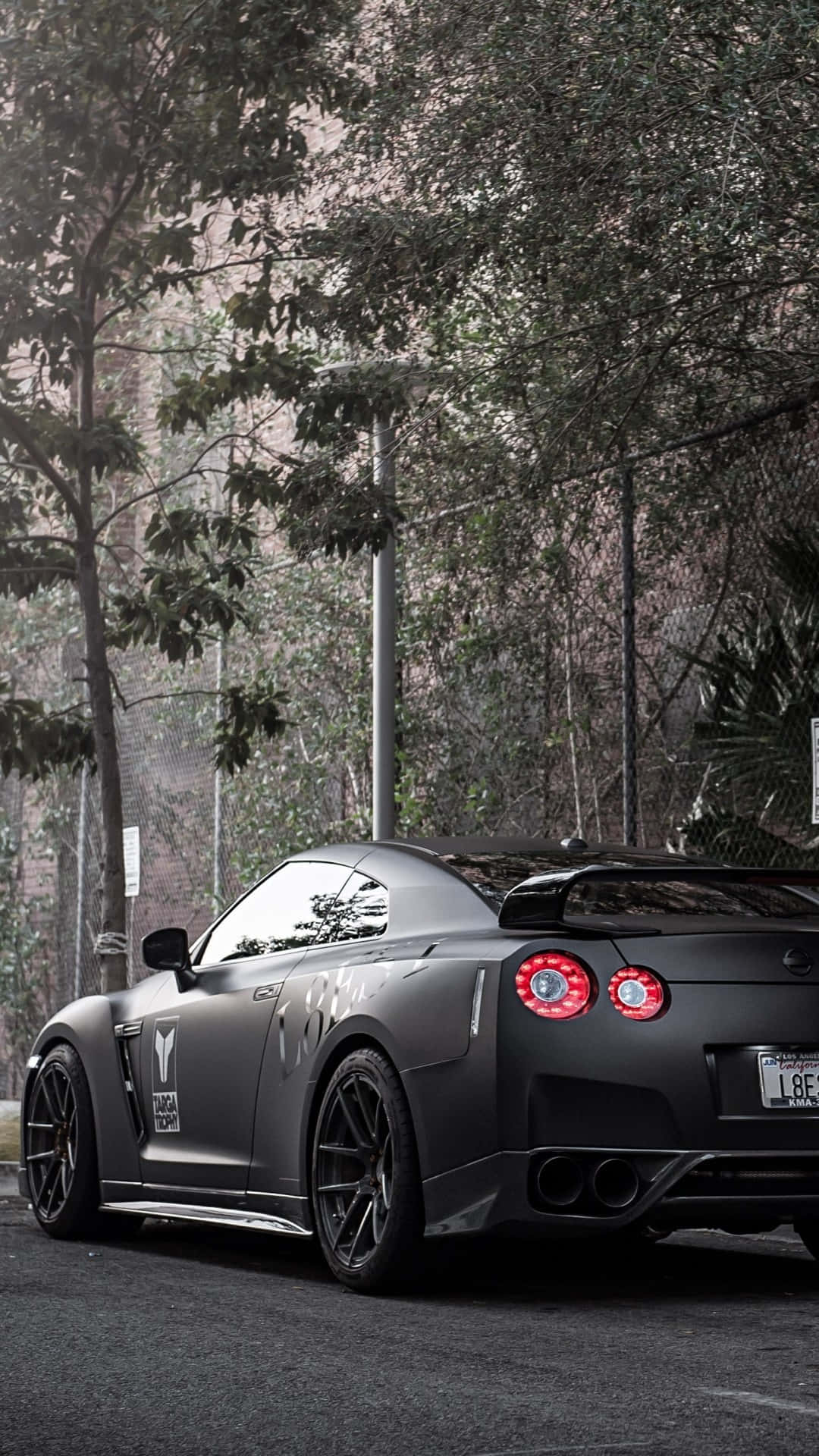 Nissan R35 Gtr, matte black, glowing red taillights, Full HD Phone Wallpaper