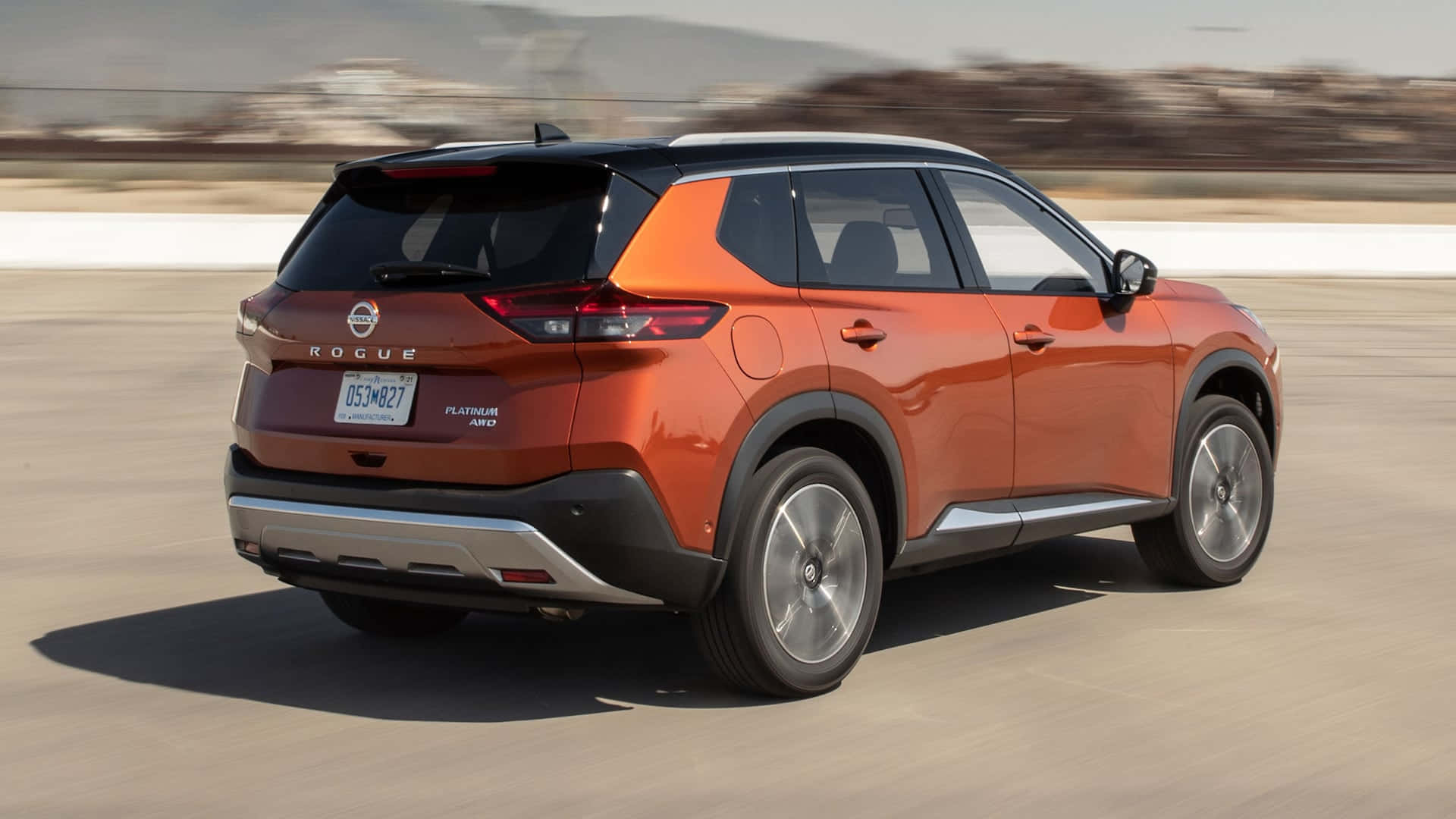 Nissan Rogue, vibrant orange, sunlit desert road, Full HD Desktop Wallpaper