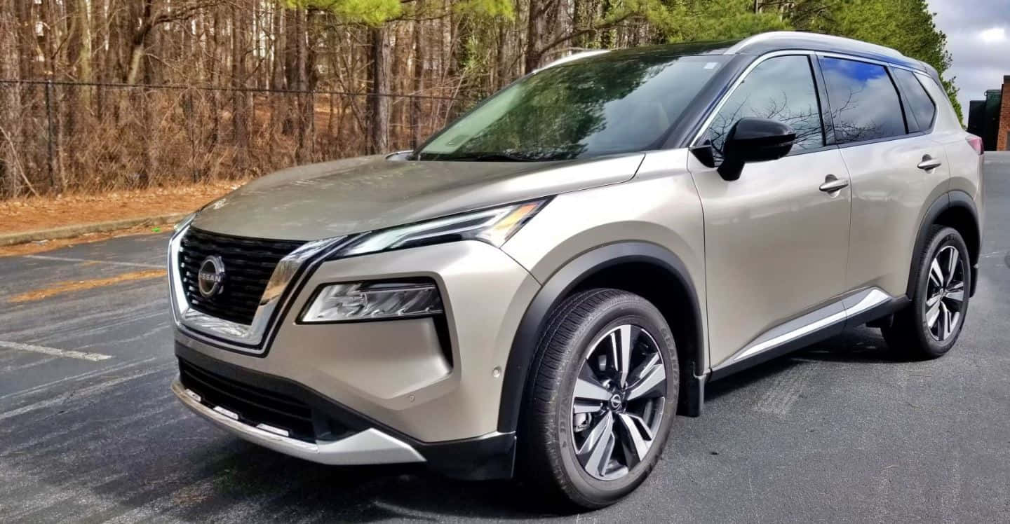 Nissan Rogue, beige, asphalt lot, HD Desktop Wallpaper
