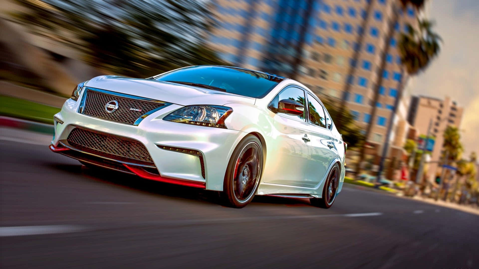 Nissan Sentra, white, red accents, Full HD Desktop Wallpaper