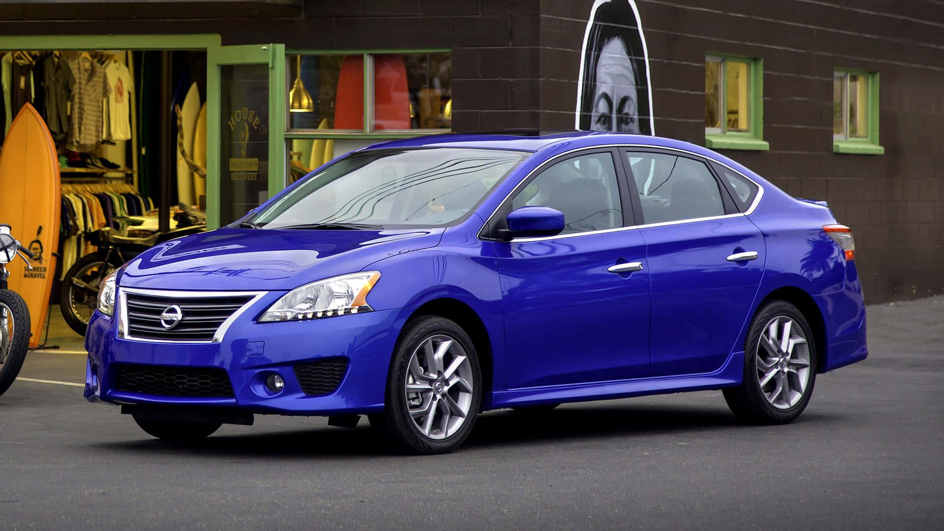Nissan Sentra, royal blue, glossy, Full HD Desktop Wallpaper