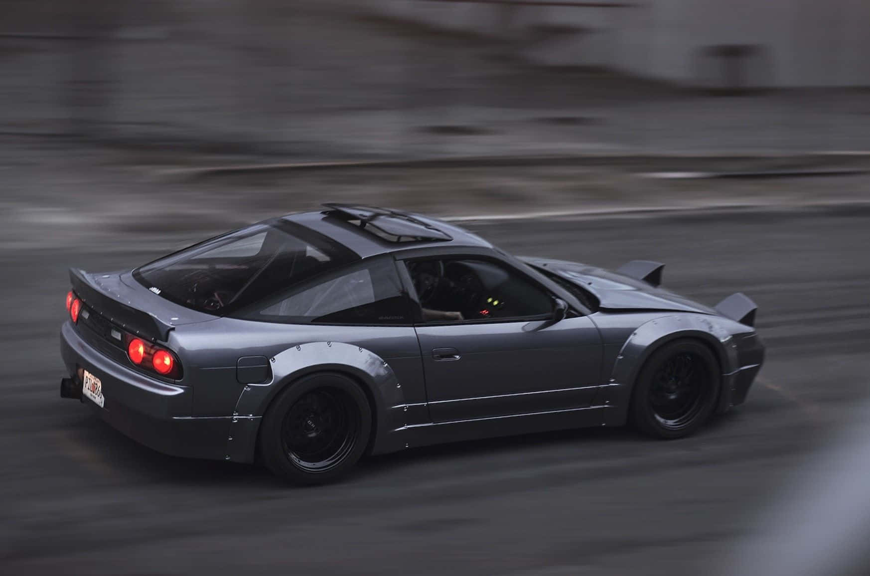 Nissan Silvia S13, matte gray, glowing red taillights, HD Desktop Wallpaper