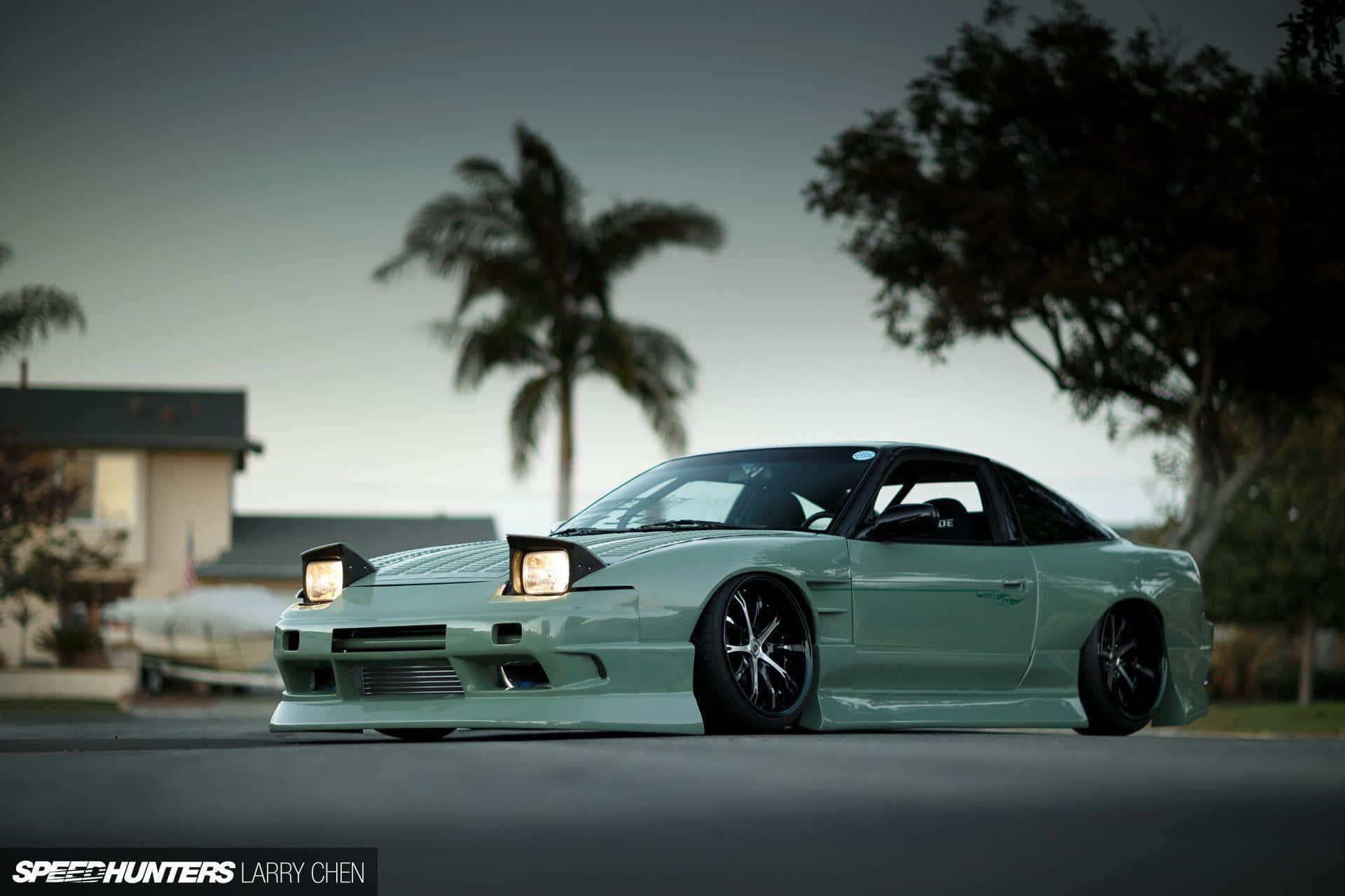 Nissan Silvia S13, mint green, glowing headlights, Full HD Desktop Wallpaper
