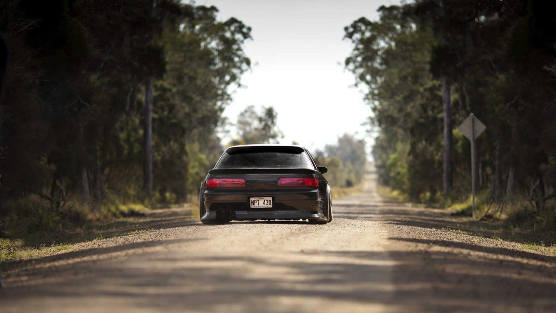 Nissan Silvia S13, black, sunlit gravel road, Full HD Desktop Wallpaper
