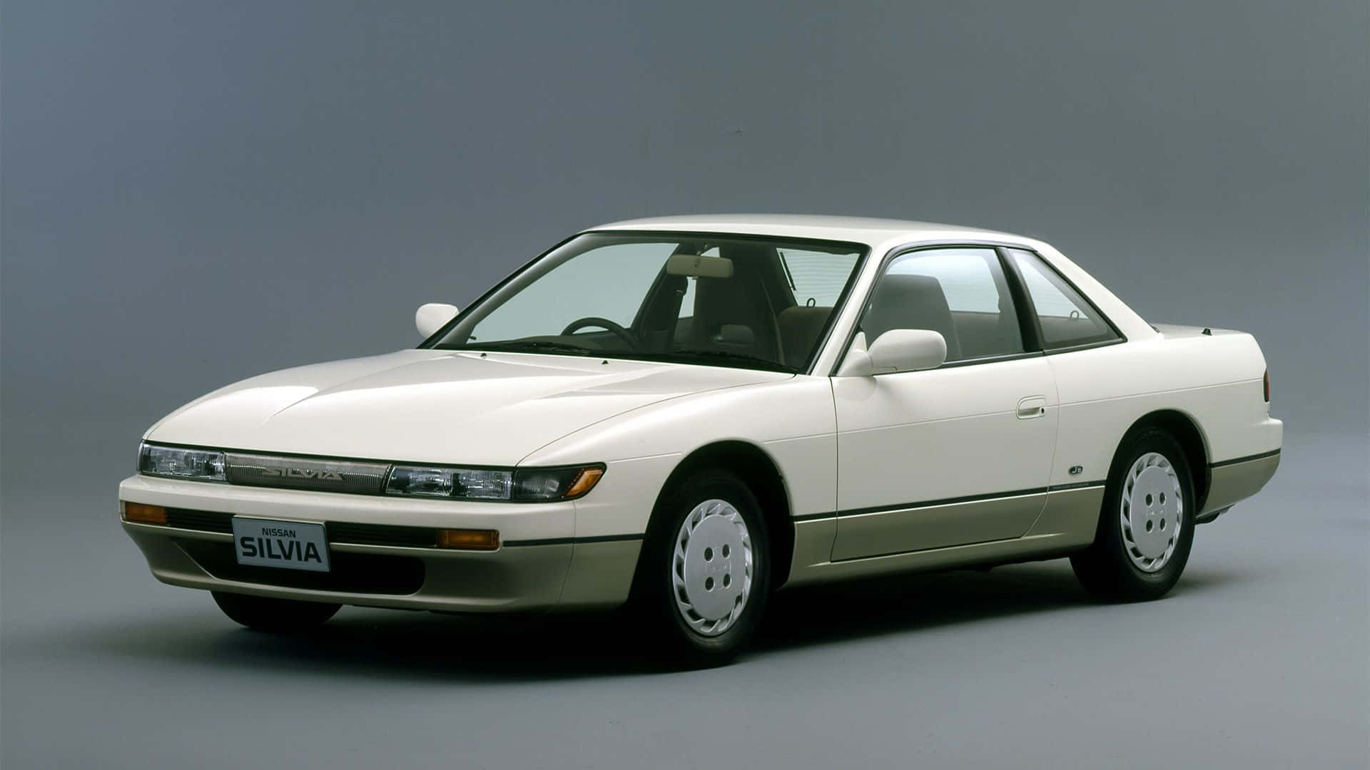 Nissan Silvia S13, white, silver trim, Full HD Desktop Wallpaper