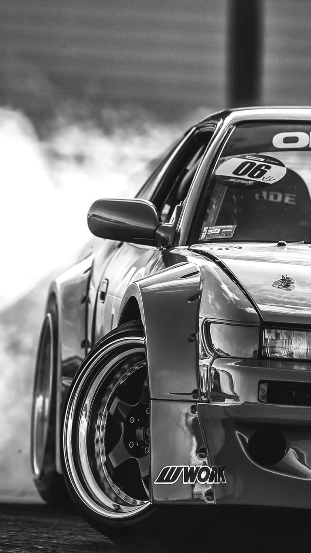 Nissan Silvia S13, black and white, drifting car, Full HD Phone Wallpaper