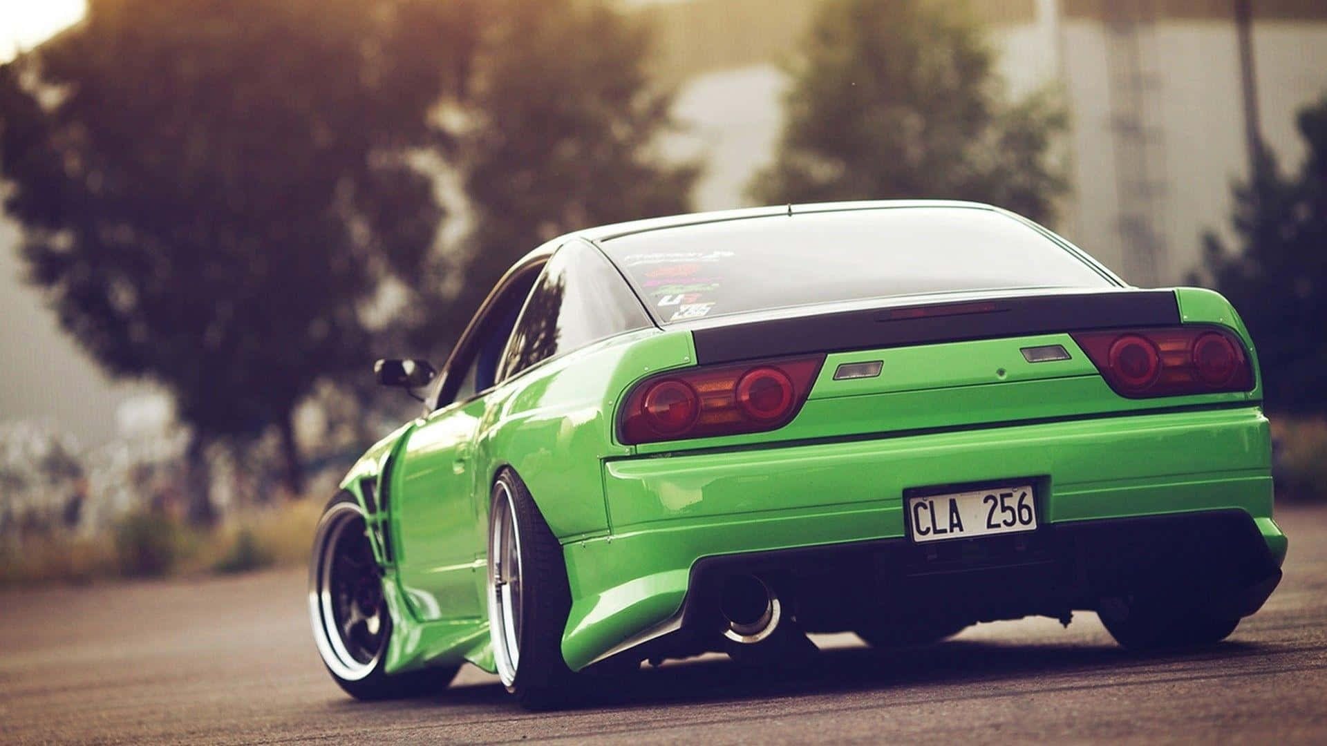 Nissan Silvia S13, green, custom widebody kit, Full HD Desktop Wallpaper